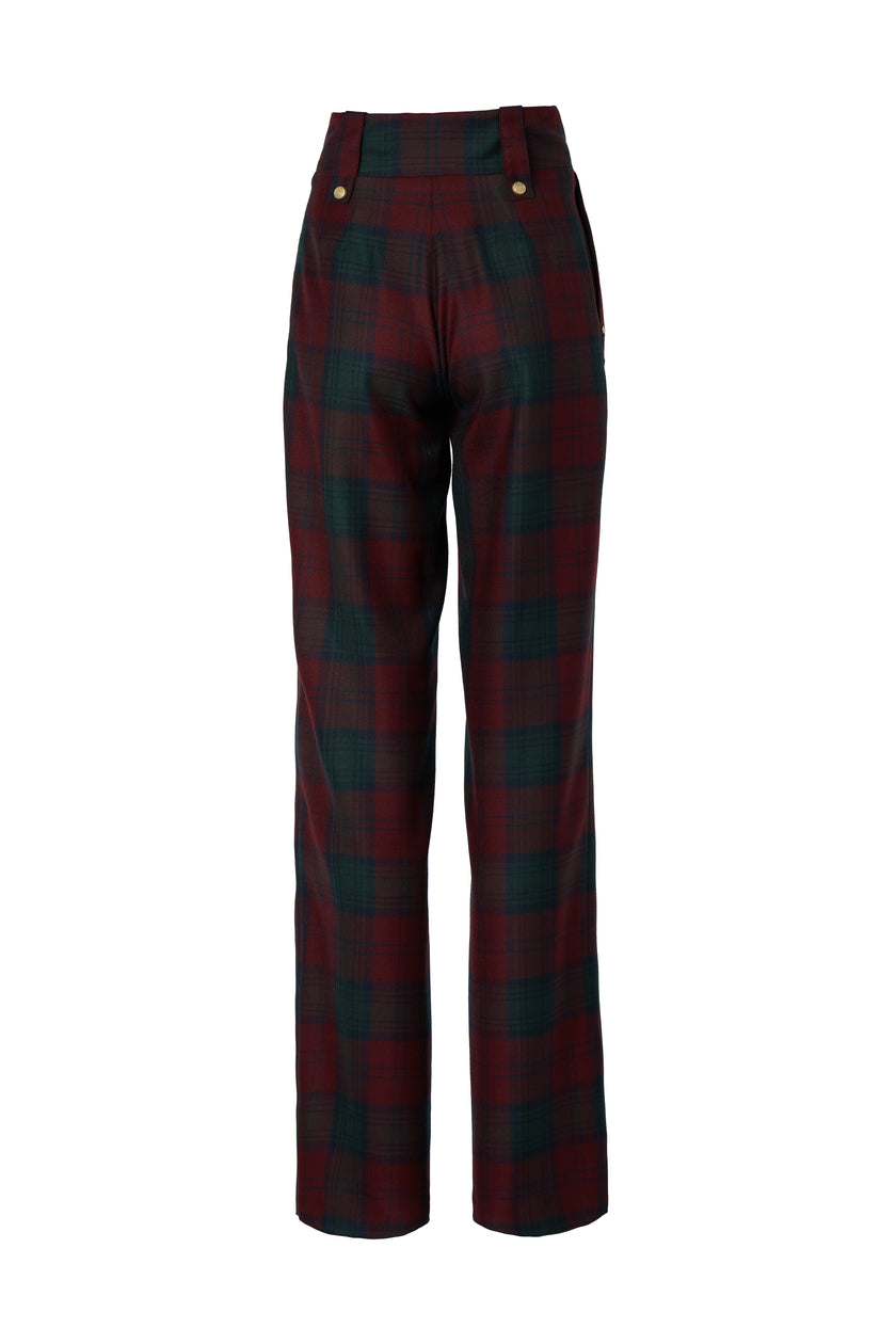 High Waisted Straight Trouser (Mulberry Tartan)