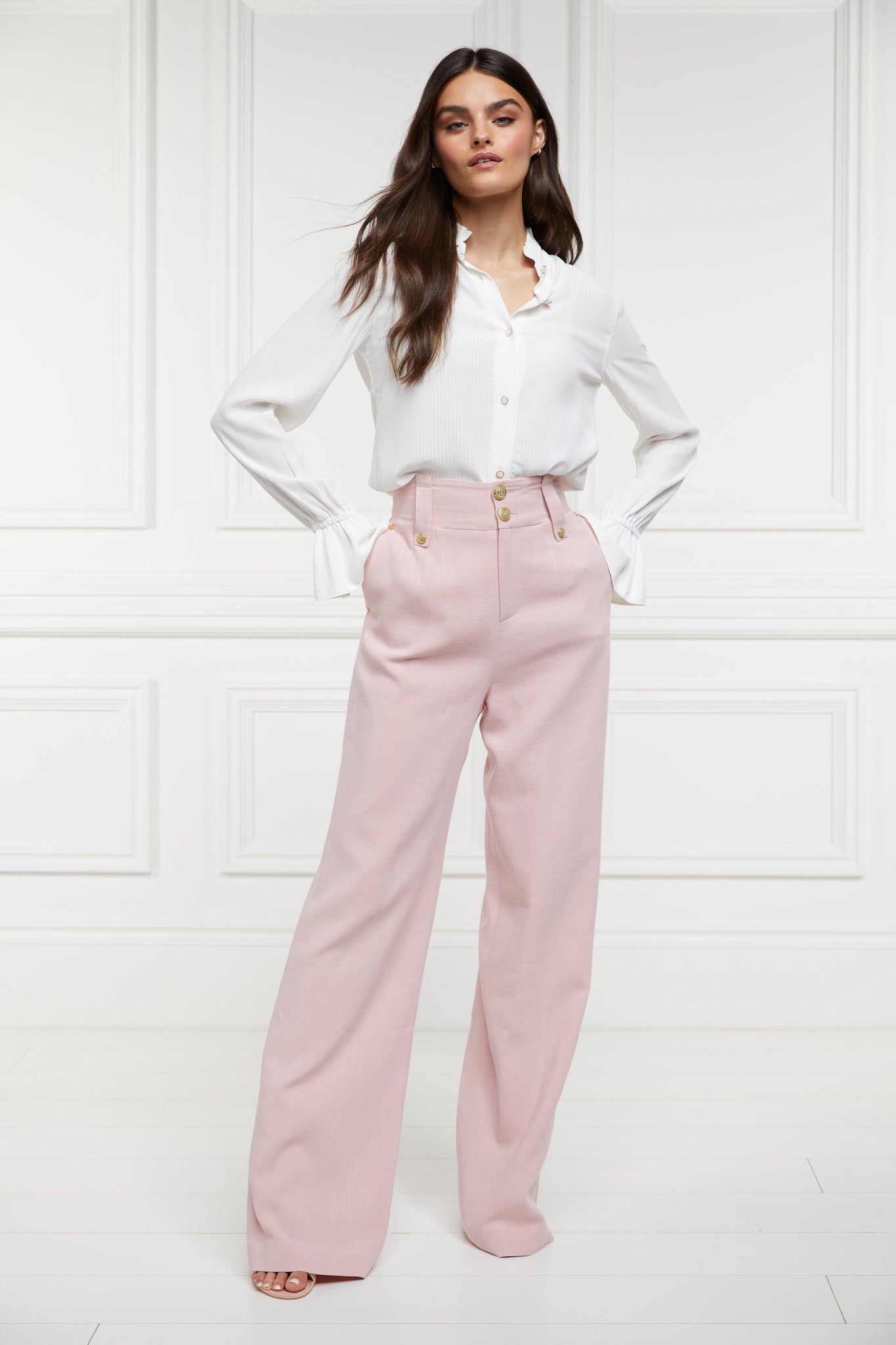 High Waisted Straight Trouser (Pink Linen)