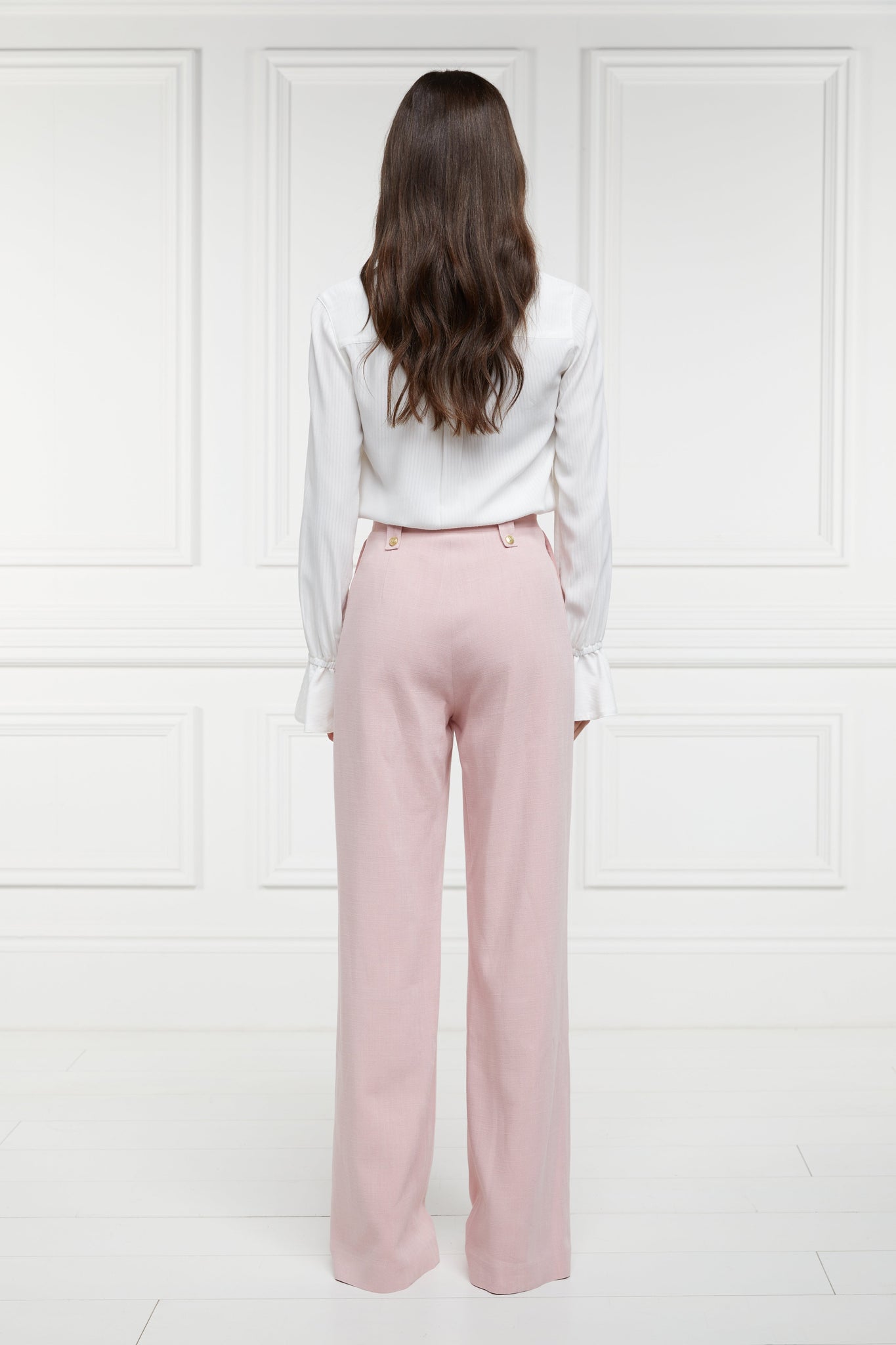 High Waisted Straight Trouser (Pink Linen)