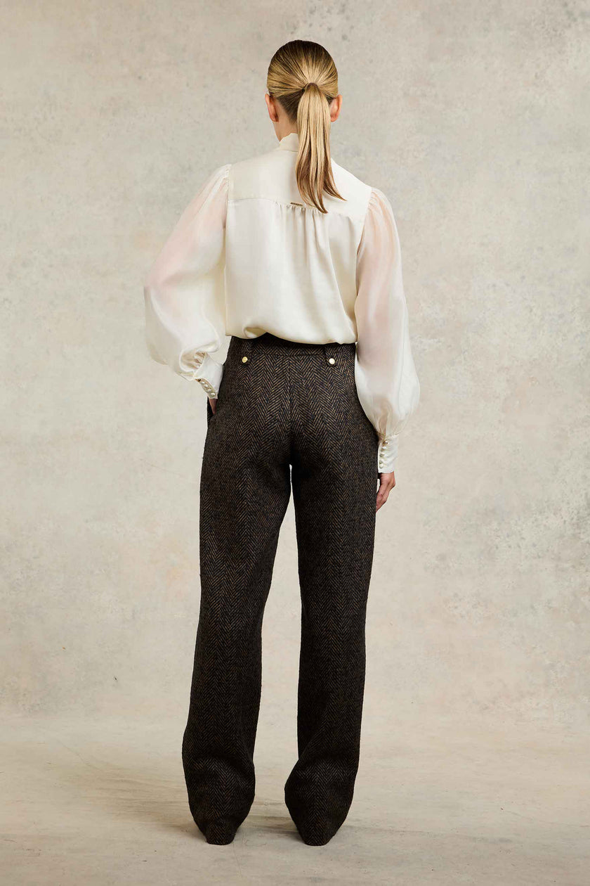 High Waisted Straight Trouser (Walnut Herringbone)