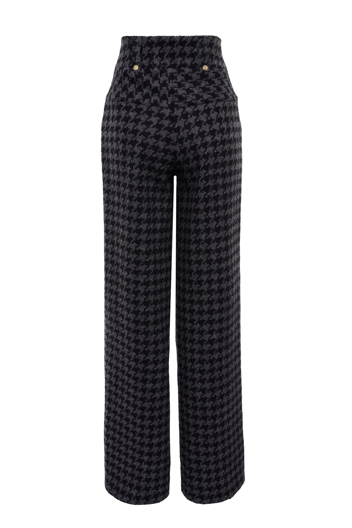 High Waisted Straight Trouser (Large Scale Charcoal Houndstooth)