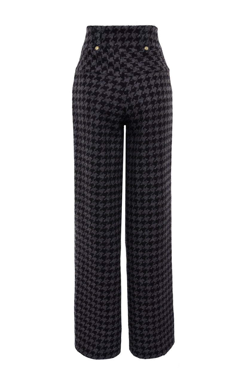 High Waisted Straight Trouser (Large Scale Charcoal Houndstooth)