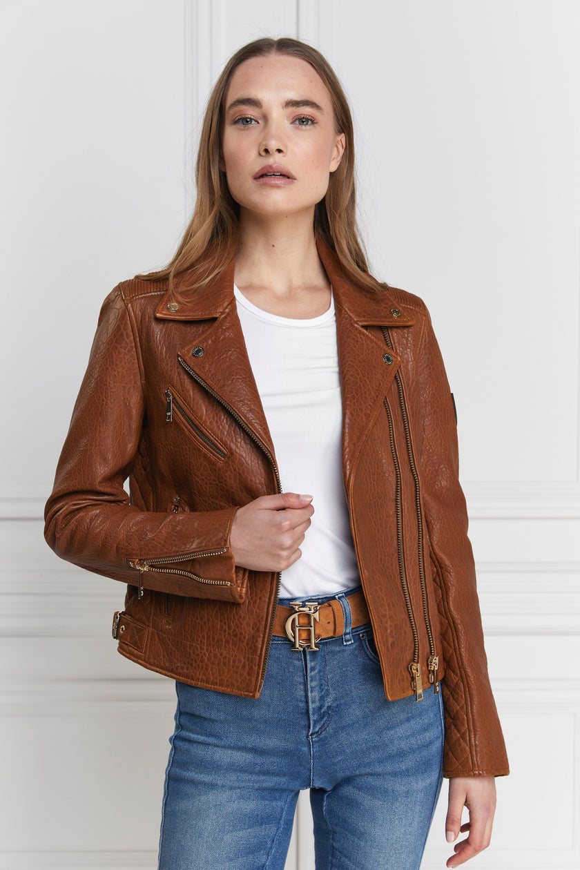 Leather Biker Jacket (Tan)