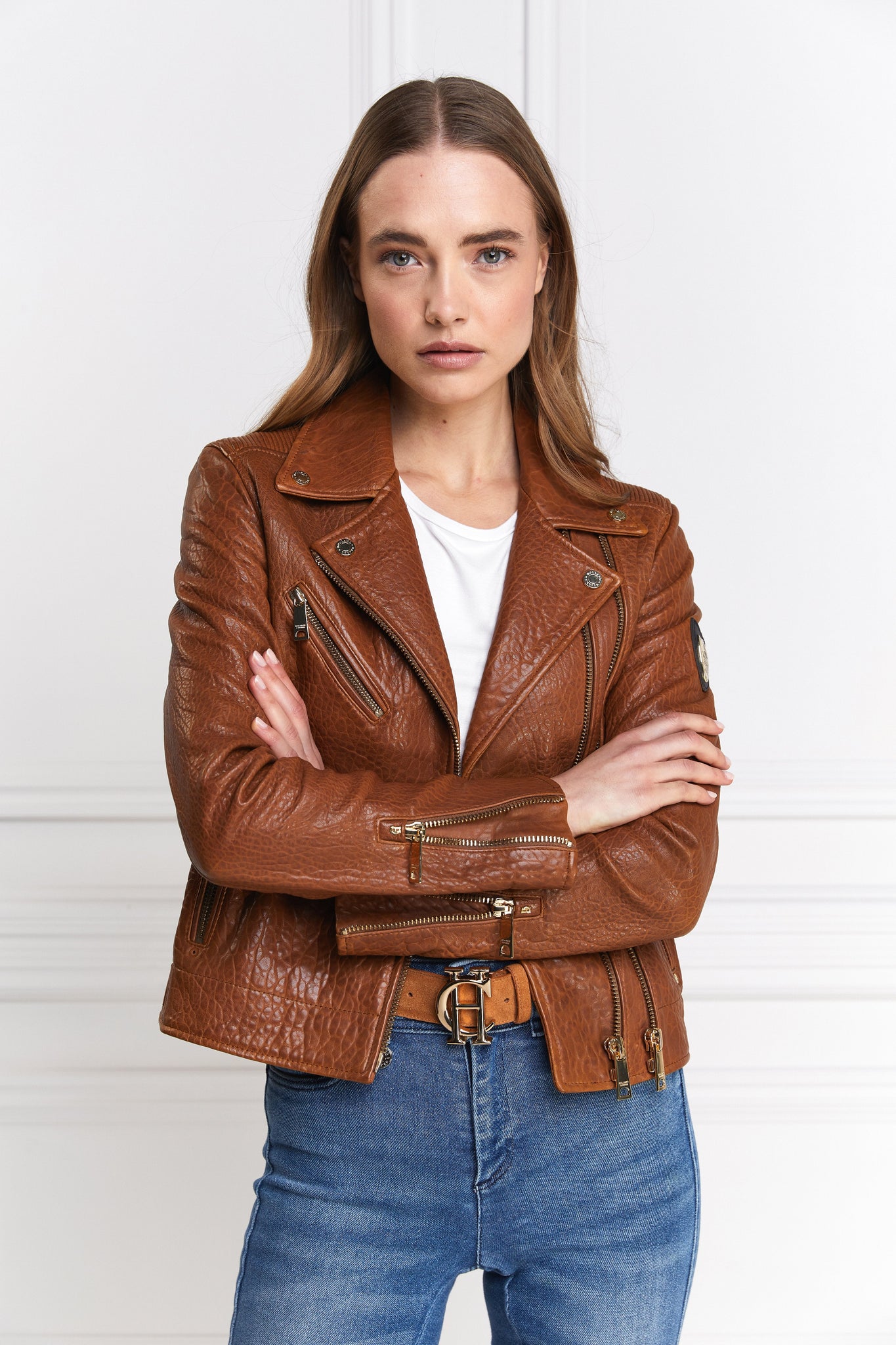 Leather Biker Jacket (Tan)