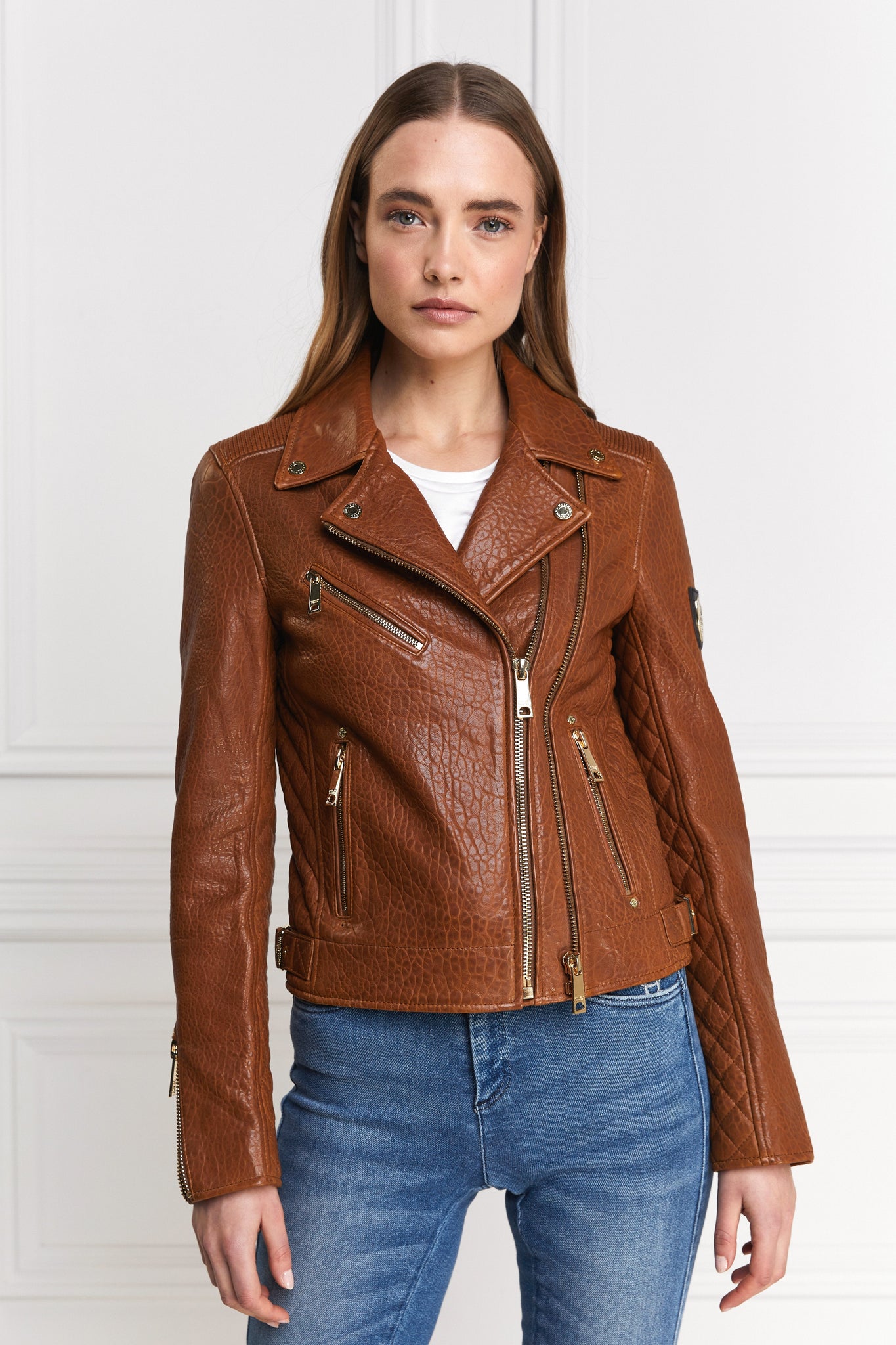 Leather Biker Jacket (Tan)