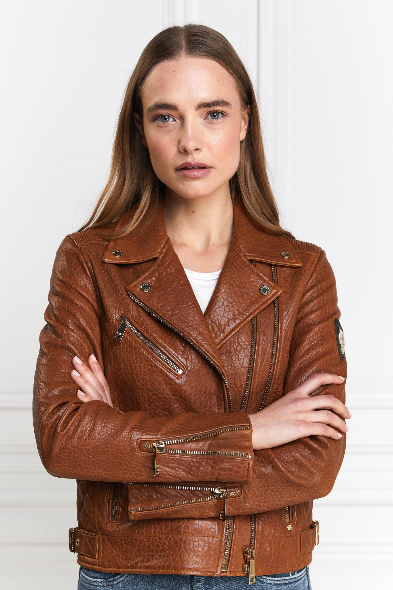 Leather Biker Jacket (Tan)