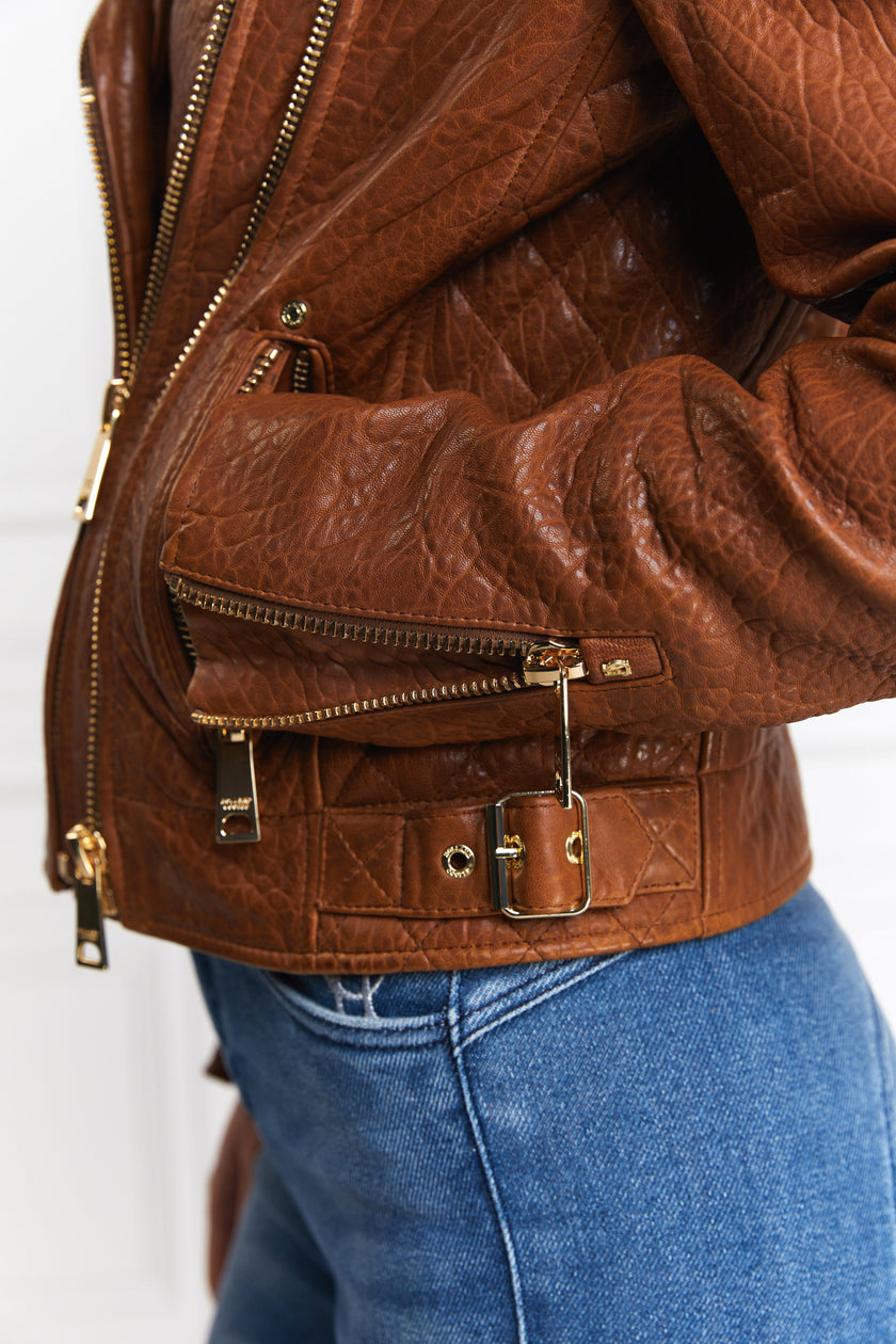 Leather Biker Jacket (Tan)