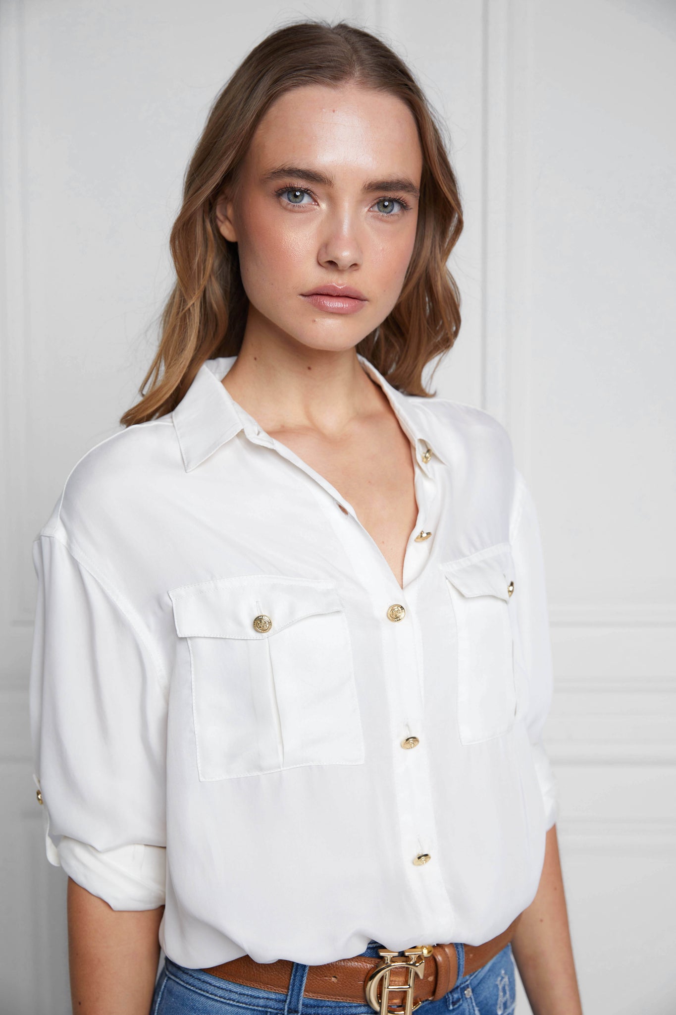 Relaxed Fit Military Shirt (Cream)