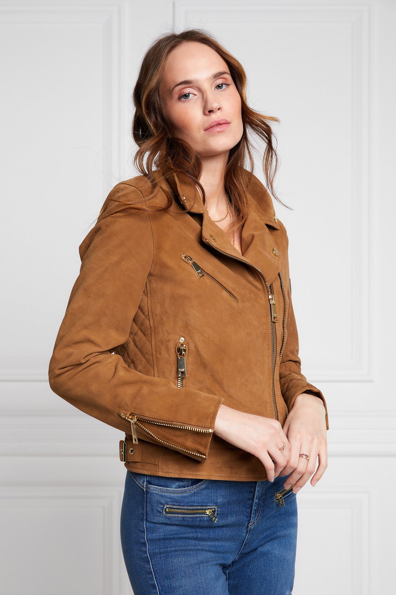 Suede Biker Jacket (Camel)