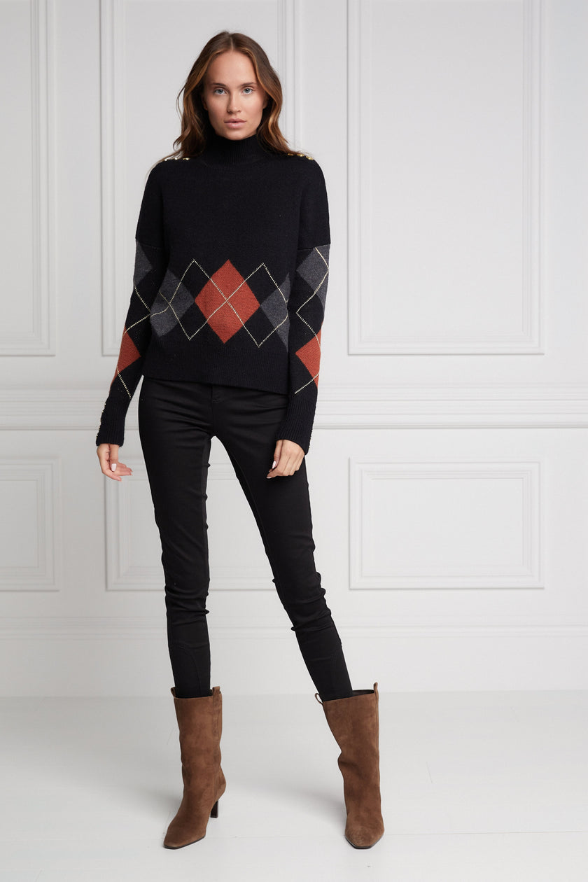 Heritage Argyle Knit Jumper (Black)