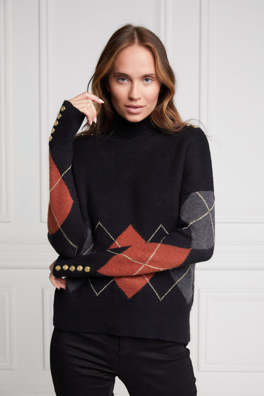 Heritage Argyle Knit Jumper (Black)