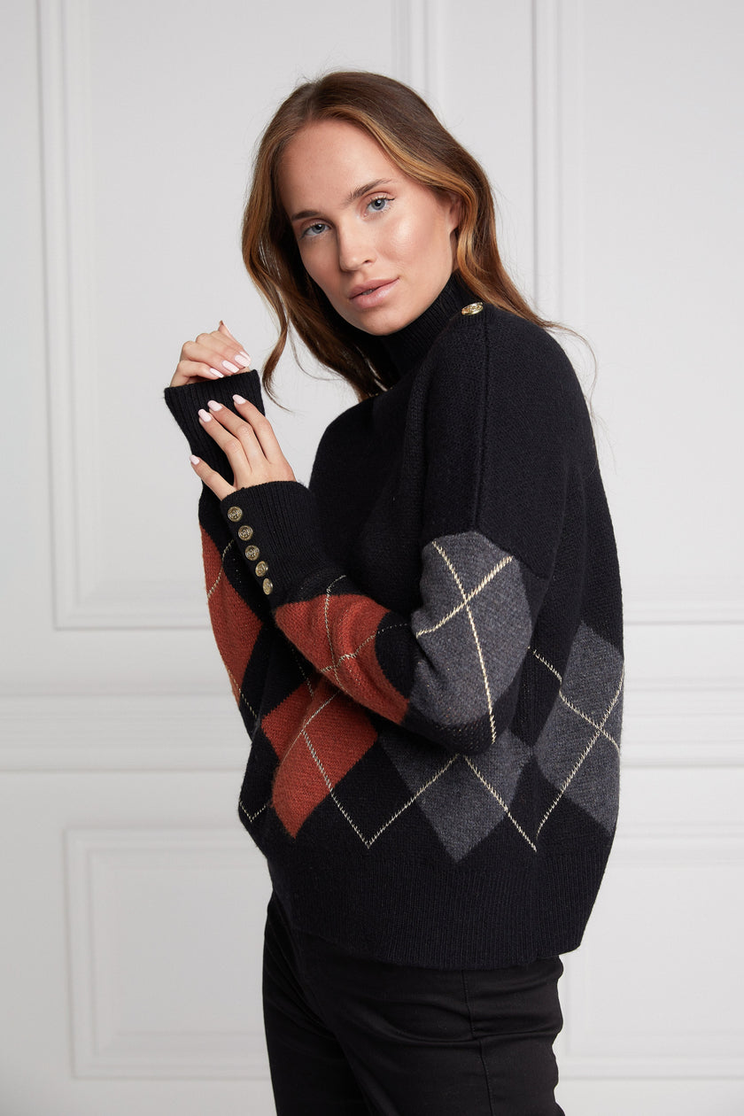 Heritage Argyle Knit Jumper (Black)