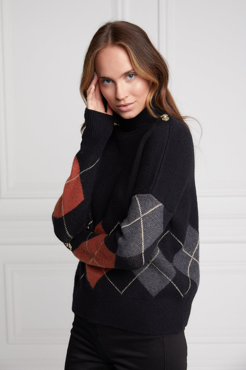 Heritage Argyle Knit Jumper (Black)