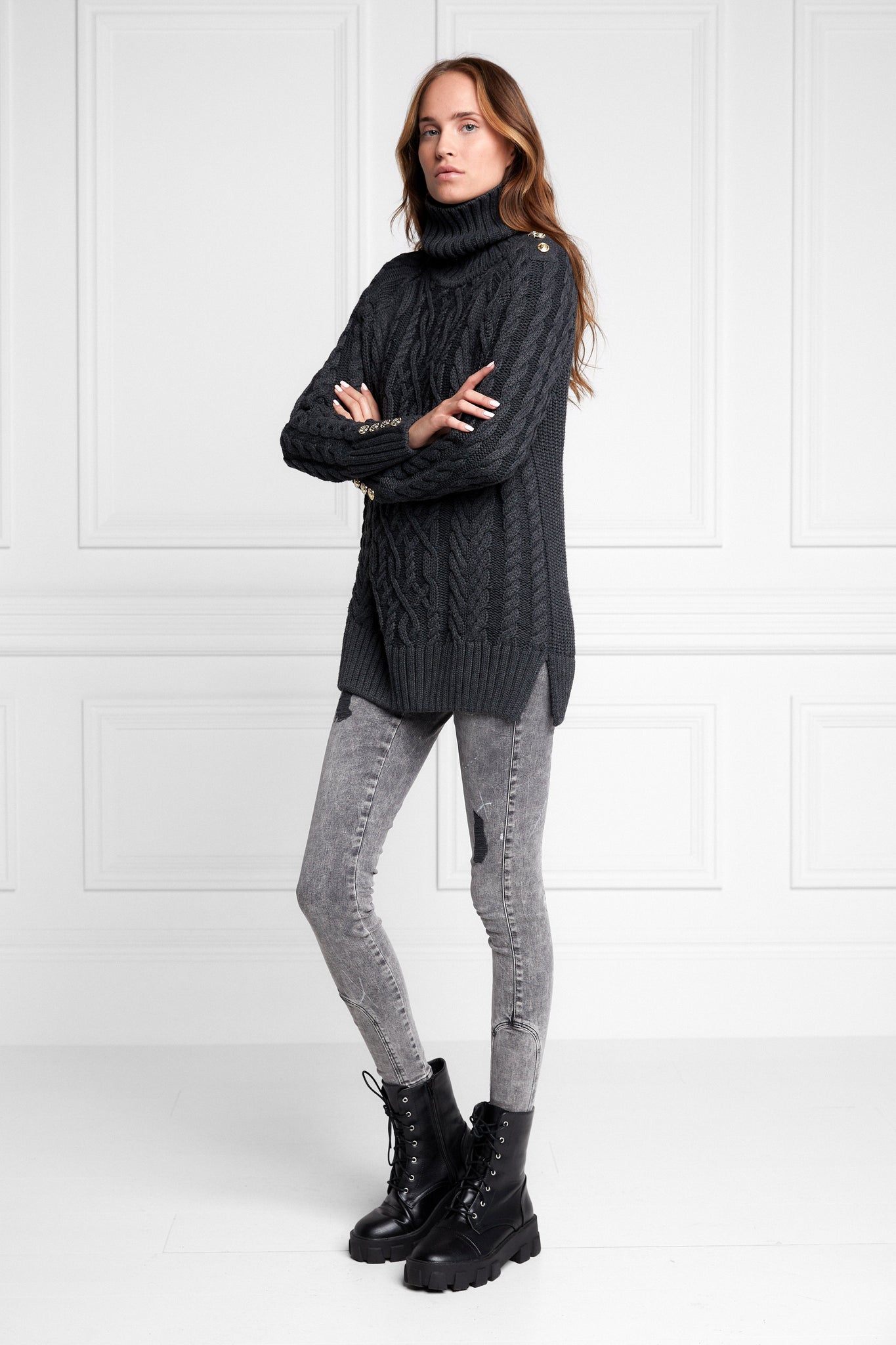 Greenwich Cable Knit (Dark Grey Marl)