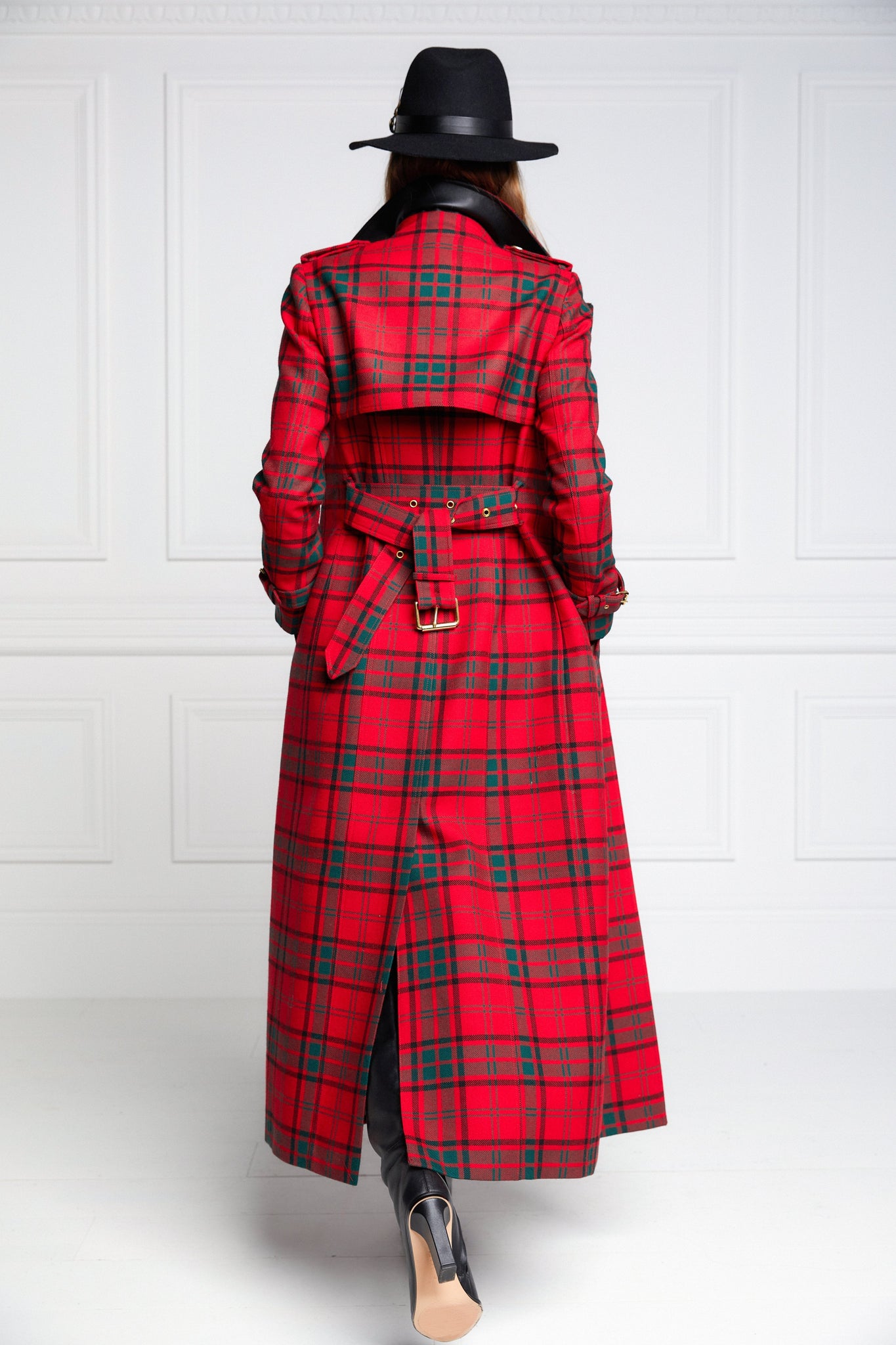 Boutique - Full Length Marlborough Trench Coat (Red Tartan)