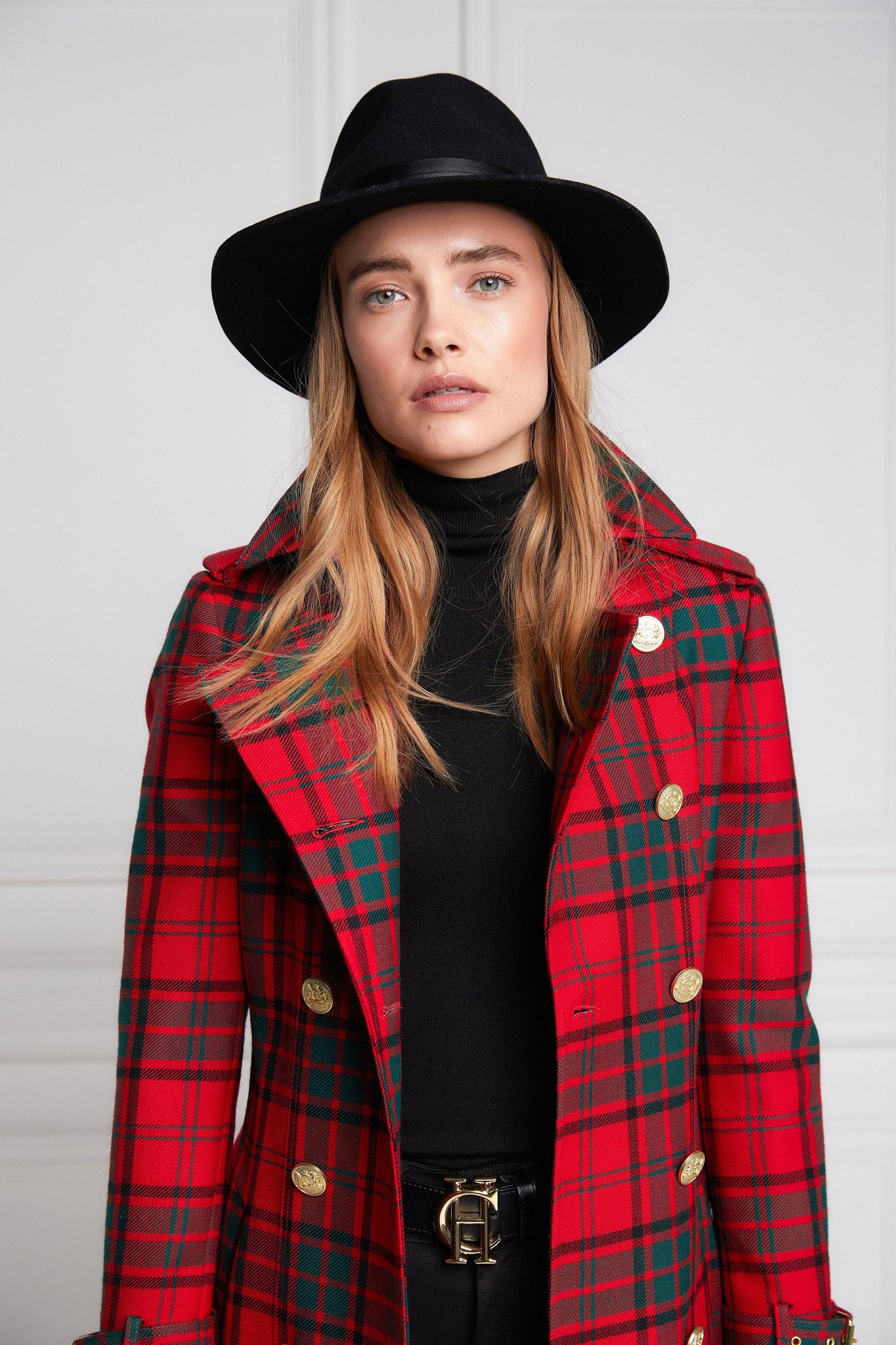 Boutique - Full Length Marlborough Trench Coat (Red Tartan)