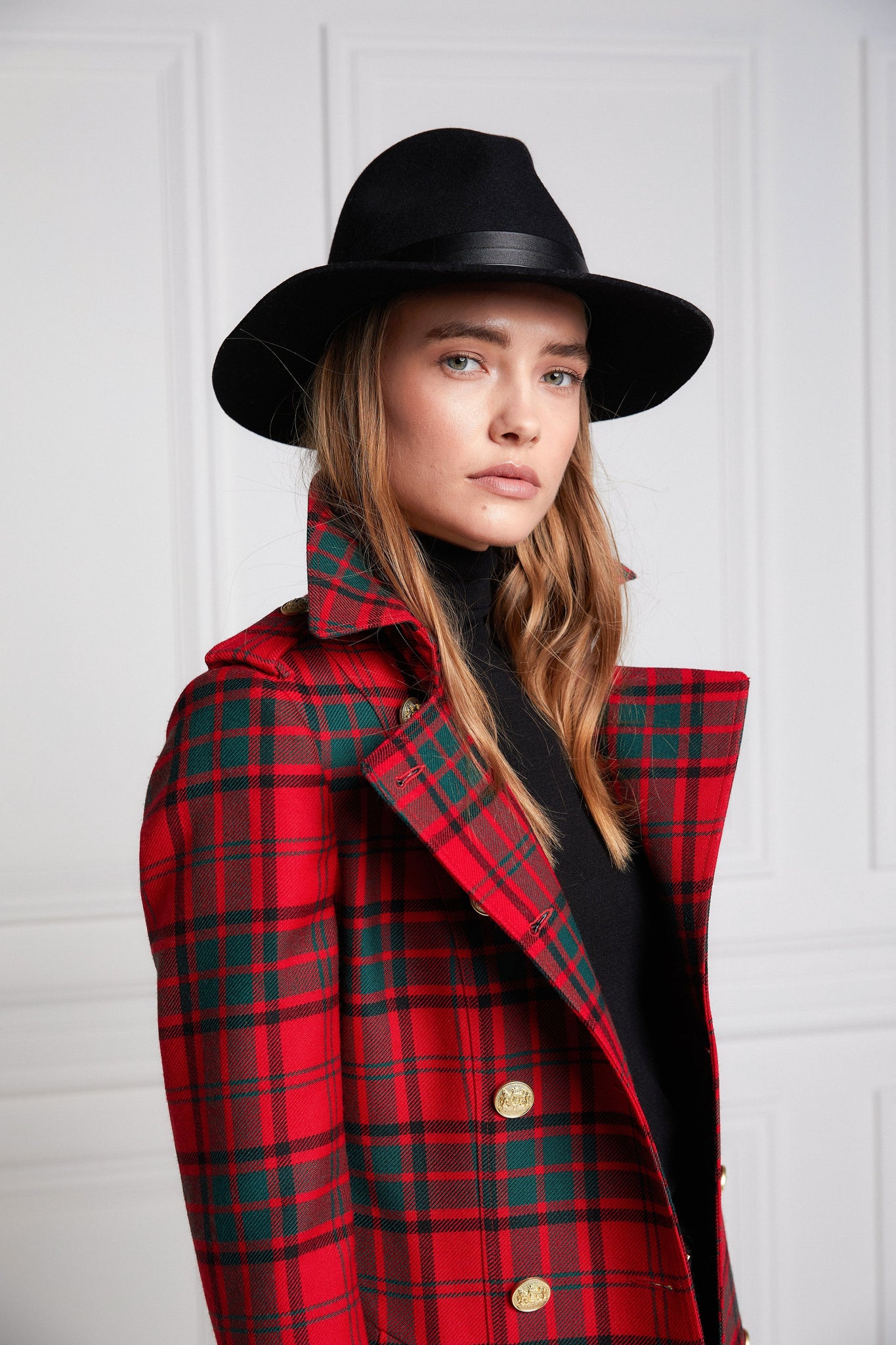 Boutique - Full Length Marlborough Trench Coat (Red Tartan)