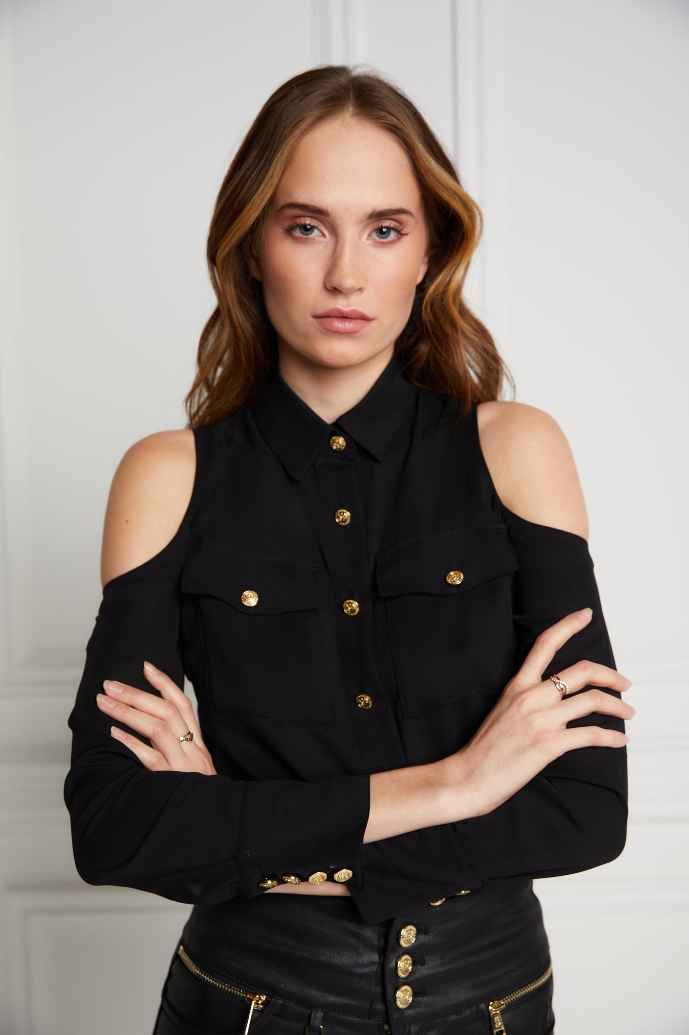 Luxe Cold Shoulder Shirt (Black)