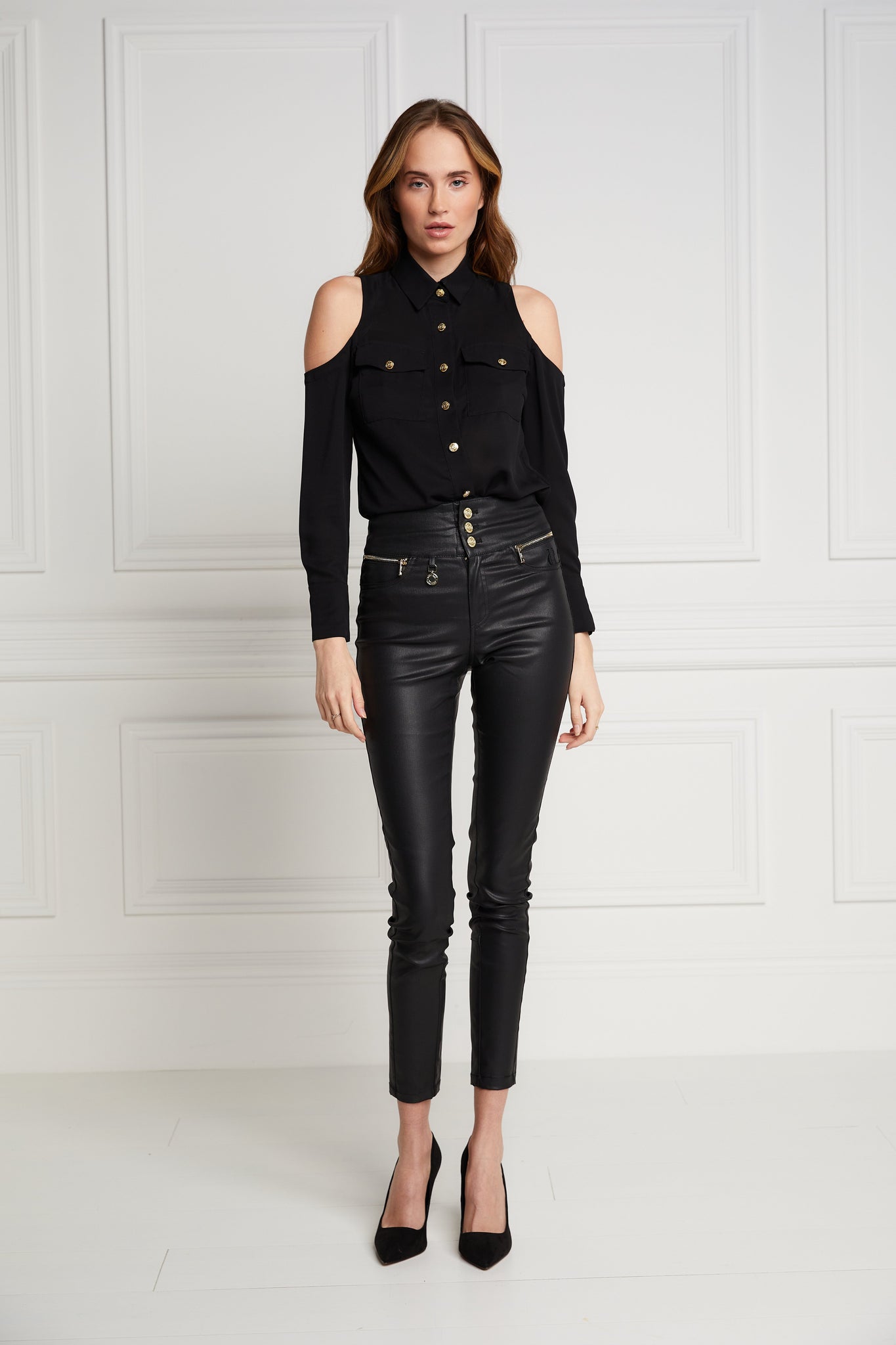 Skinny Leather Look Trousers (Black)