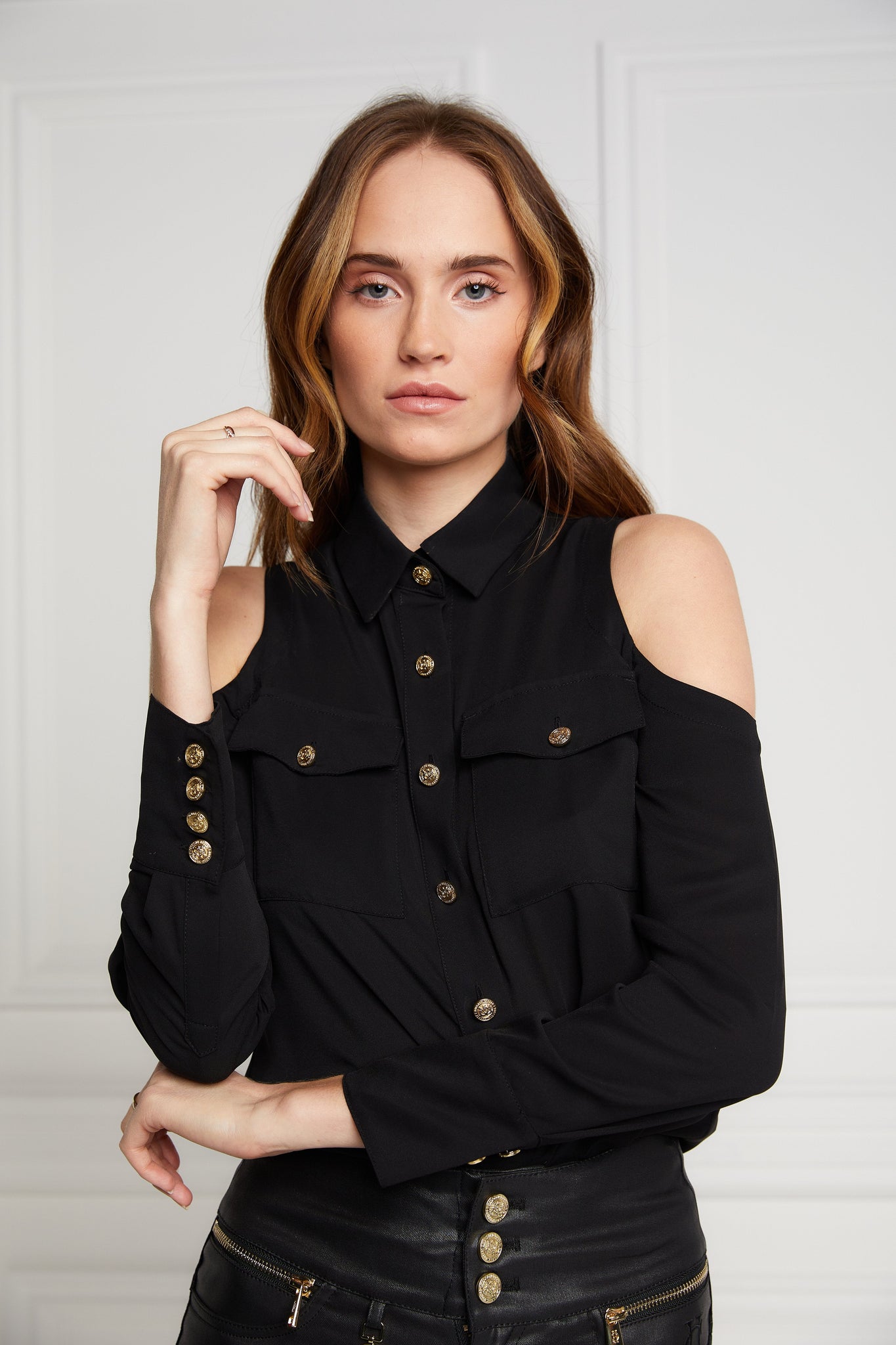 Luxe Cold Shoulder Shirt (Black)