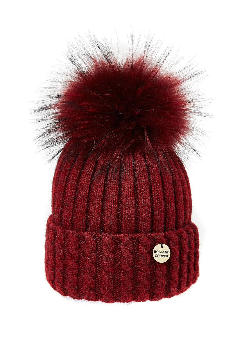 Wool Blend Bobble Hat (Burgundy)