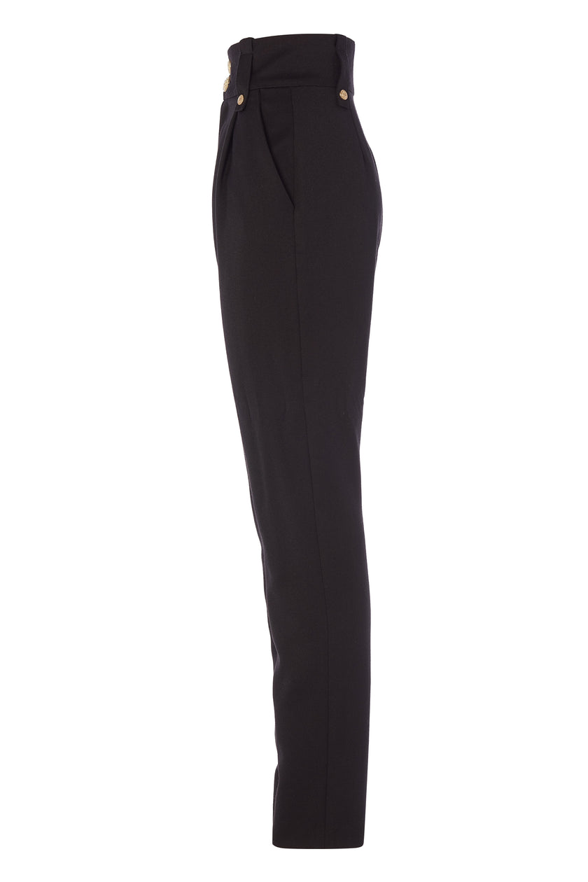 High Waisted Peg Trouser (Black Barathea)