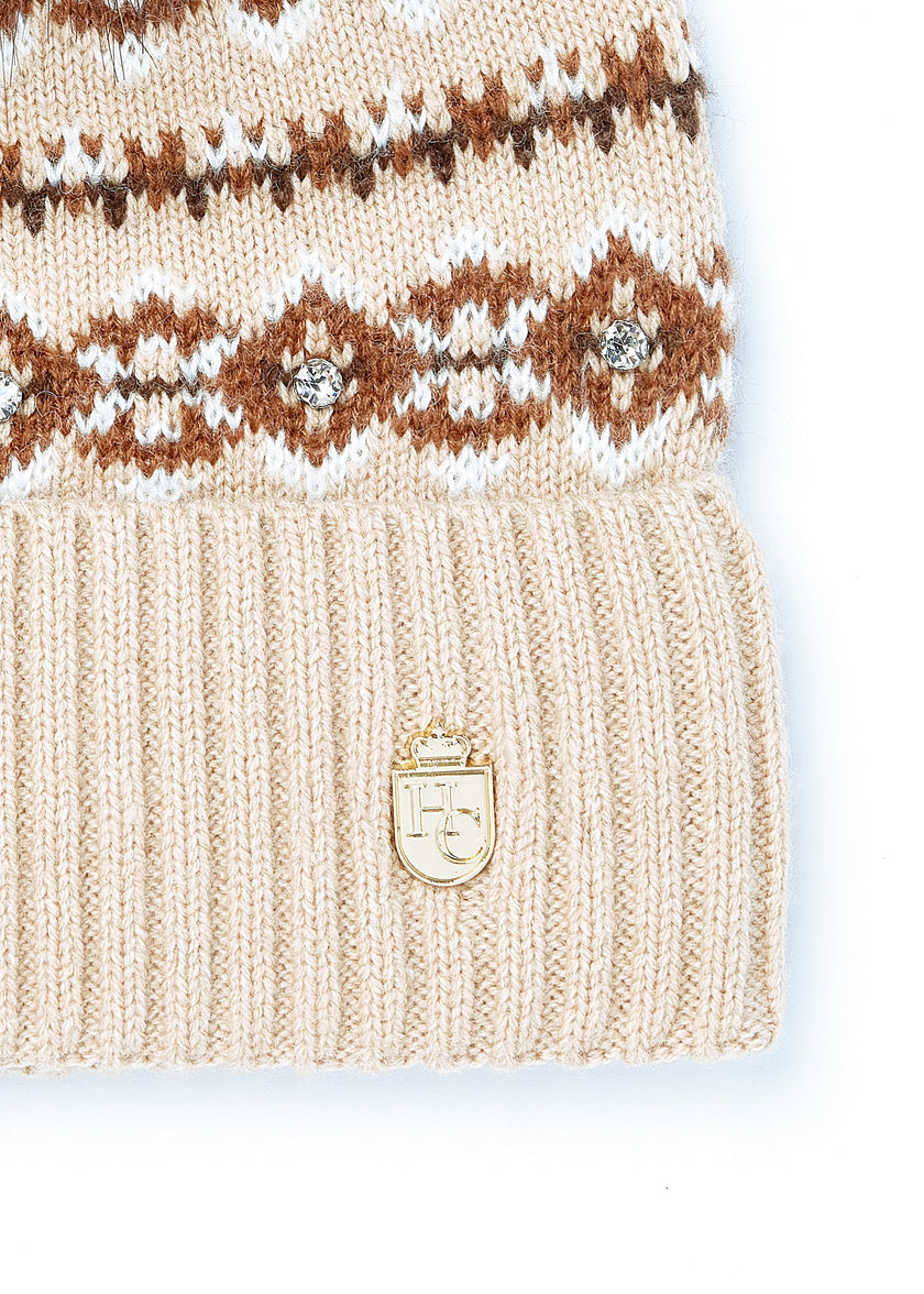 Jennifer Fairisle Bobble Hat (Light Camel)