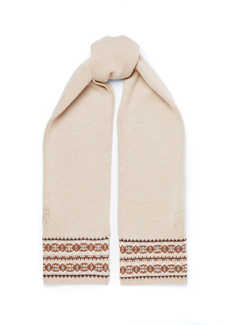 Jennifer Fairisle Bobble Hat & Scarf Set (Light Camel)