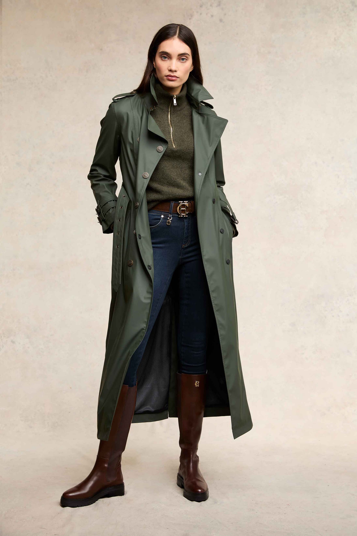 Full Length Kendal Waterproof Trench Coat (Evergreen)