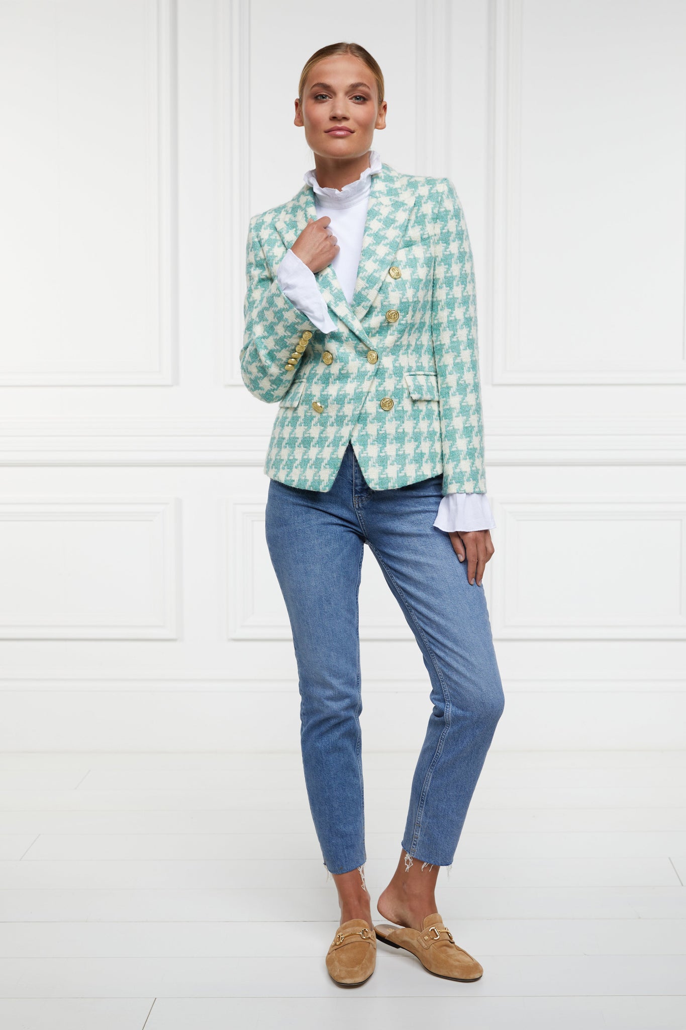 Knightsbridge Blazer (Large Scale Teal Houndstooth)