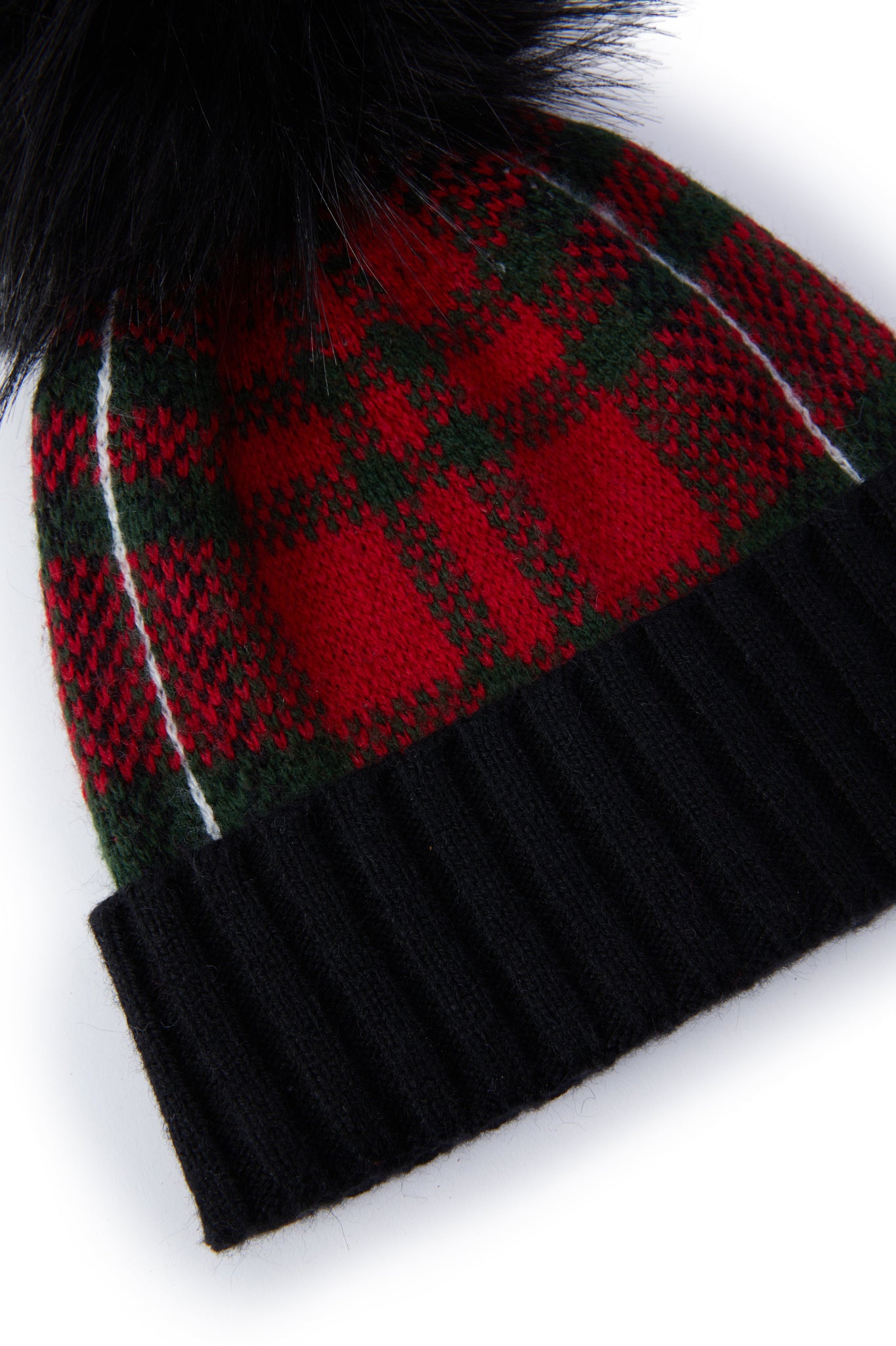 Knitted Bobble Hat (Red Tartan)