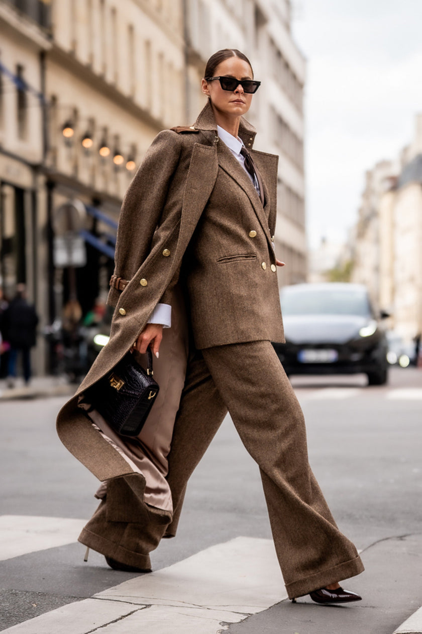 Full Length Marlborough Trench Coat (Large Scale Brown Herringbone)