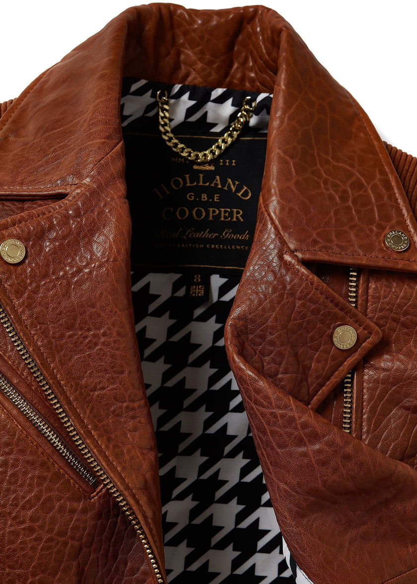 Leather Biker Jacket (Tan)