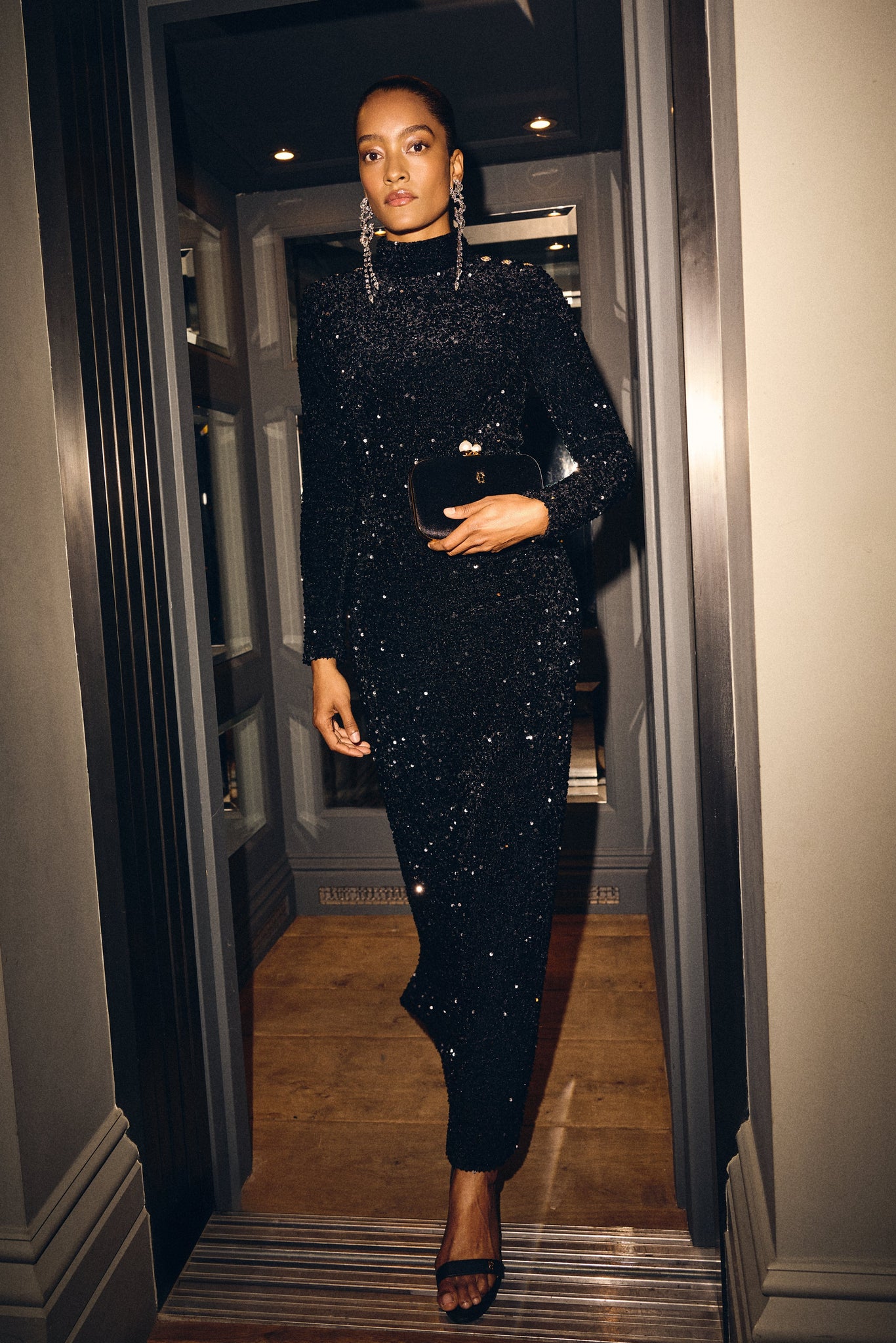 Cara Sequin Maxi Dress (Black Sequin) Holland Cooper US Cara Sequin Maxi Dress (Black Sequin) Holland Cooper US