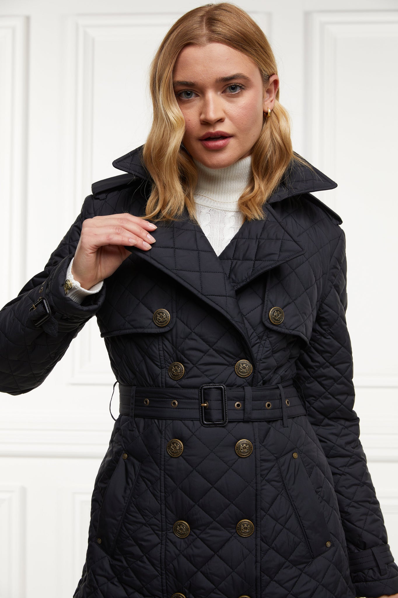 Grayson Quilted Trench Coat (Black)