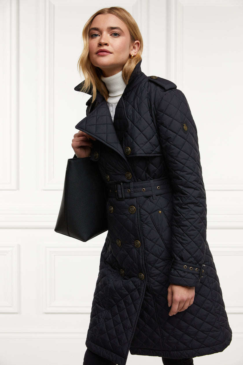 Grayson Quilted Trench Coat (Black)