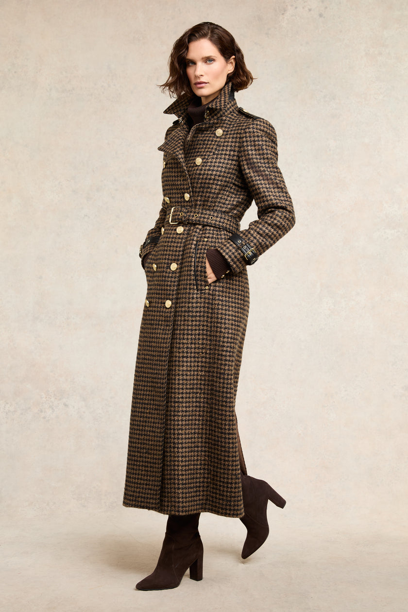 Full Length Marlborough Trench Coat (Chocolate Houndstooth)