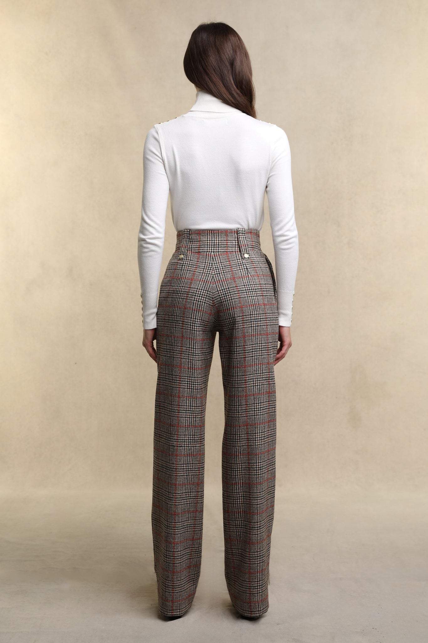 High Waisted Straight Trouser (Orange Windsor)