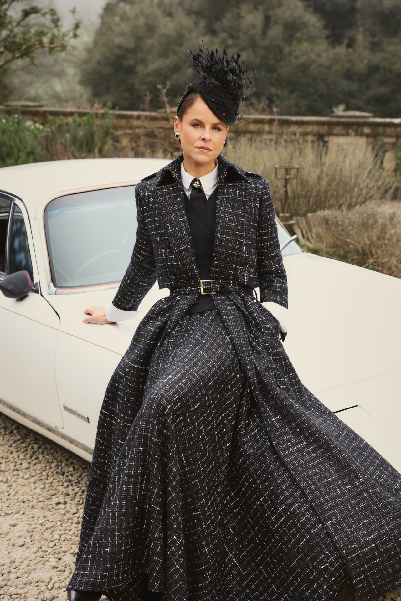 formal dresses cheltenham Holland Cooper Full Length Trench Coat Black & Silver Couture Tweed Women's Size 4 cheltenham races fashion 2023