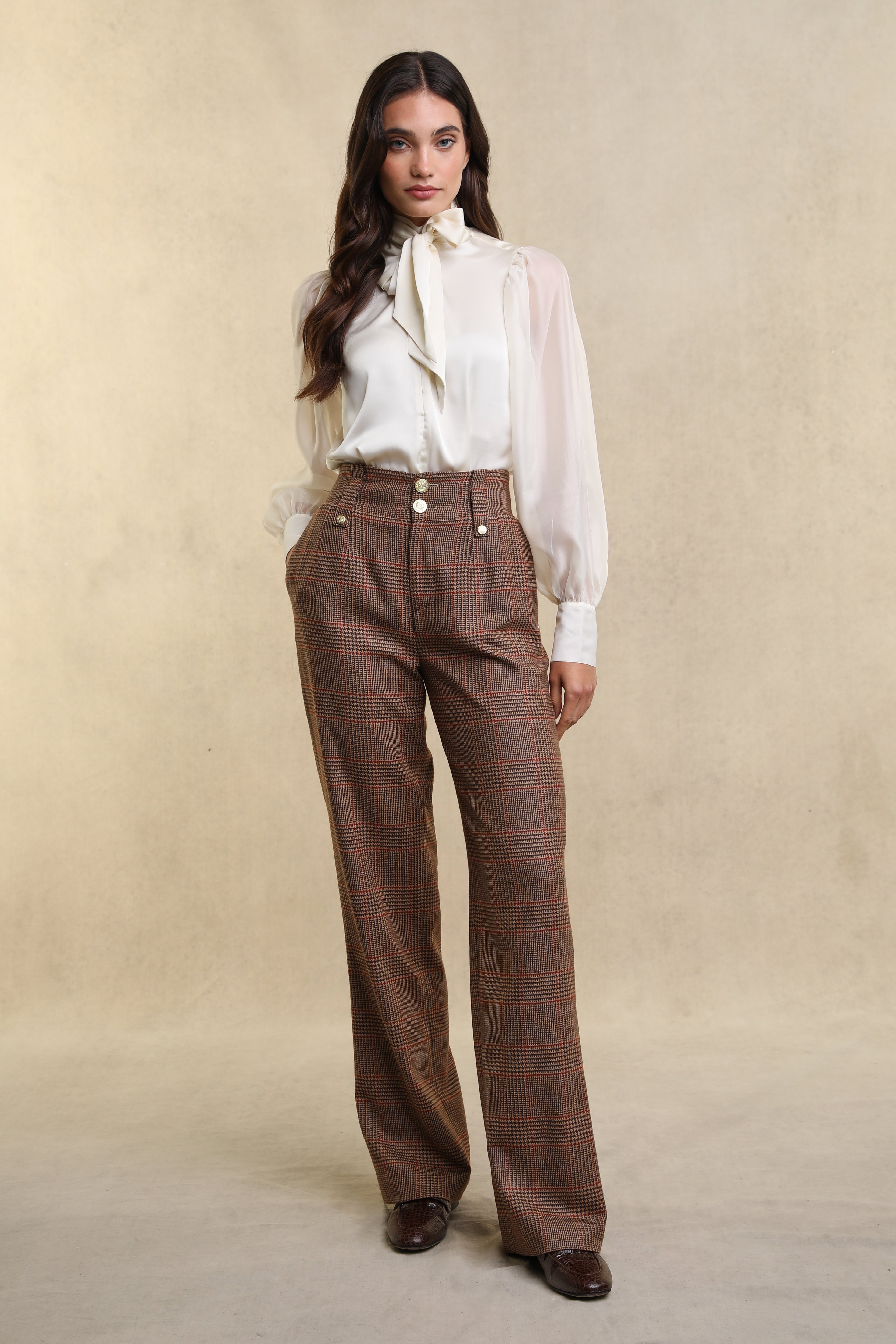 Cooper Merlot High Waisted Straight Trouser (Clarence Check Merlot) – Holland Cooper US