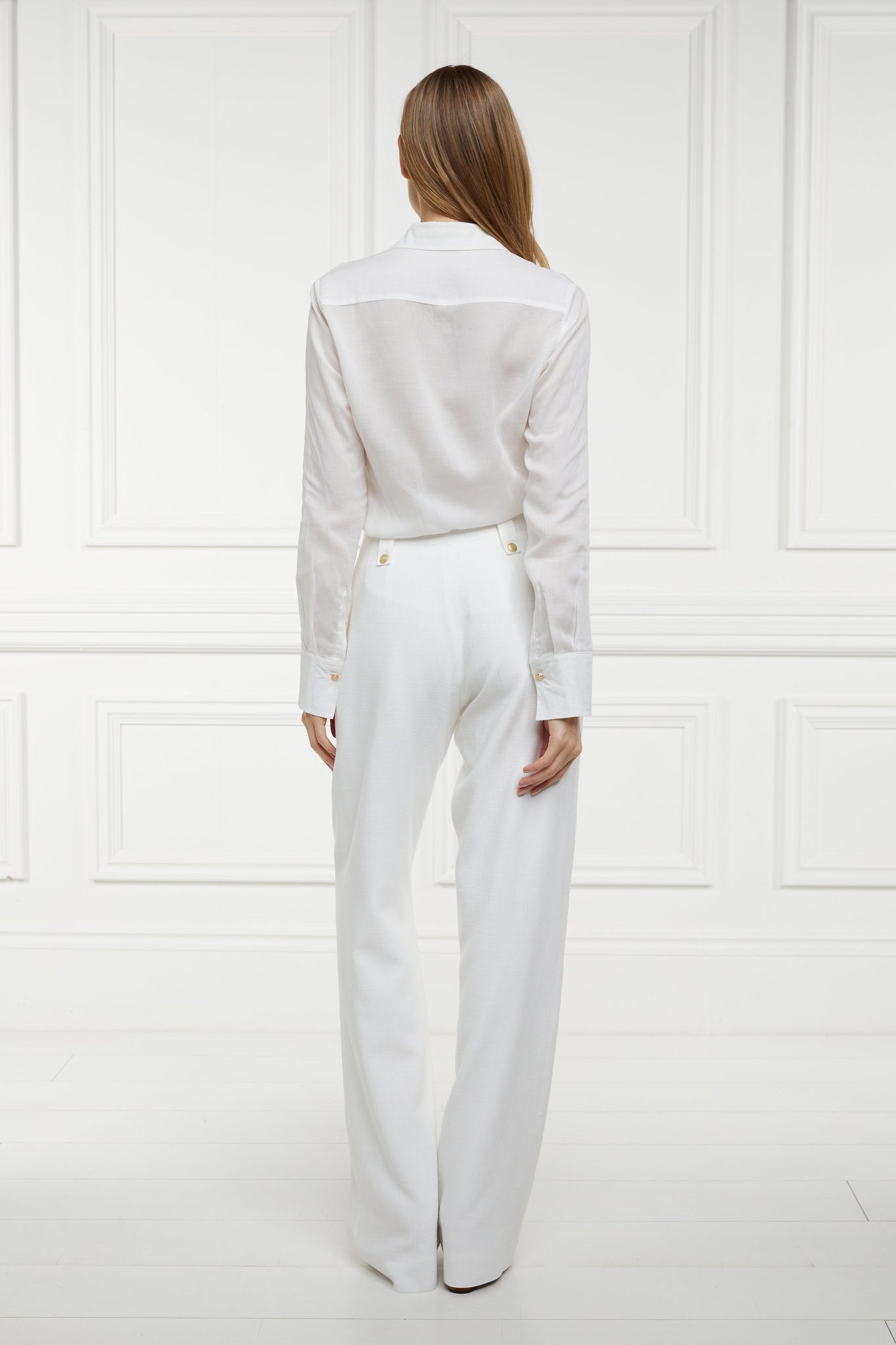 High Waisted Straight Trouser (Oyster Linen)