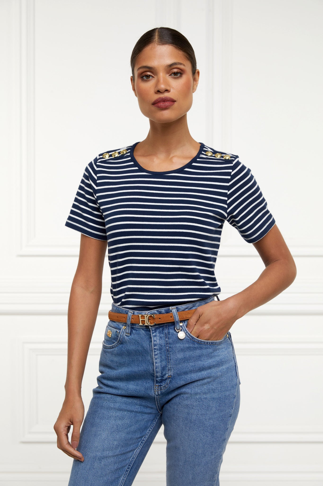 Padstow Crew Neck Tee (Ink Navy Natural Stripe)