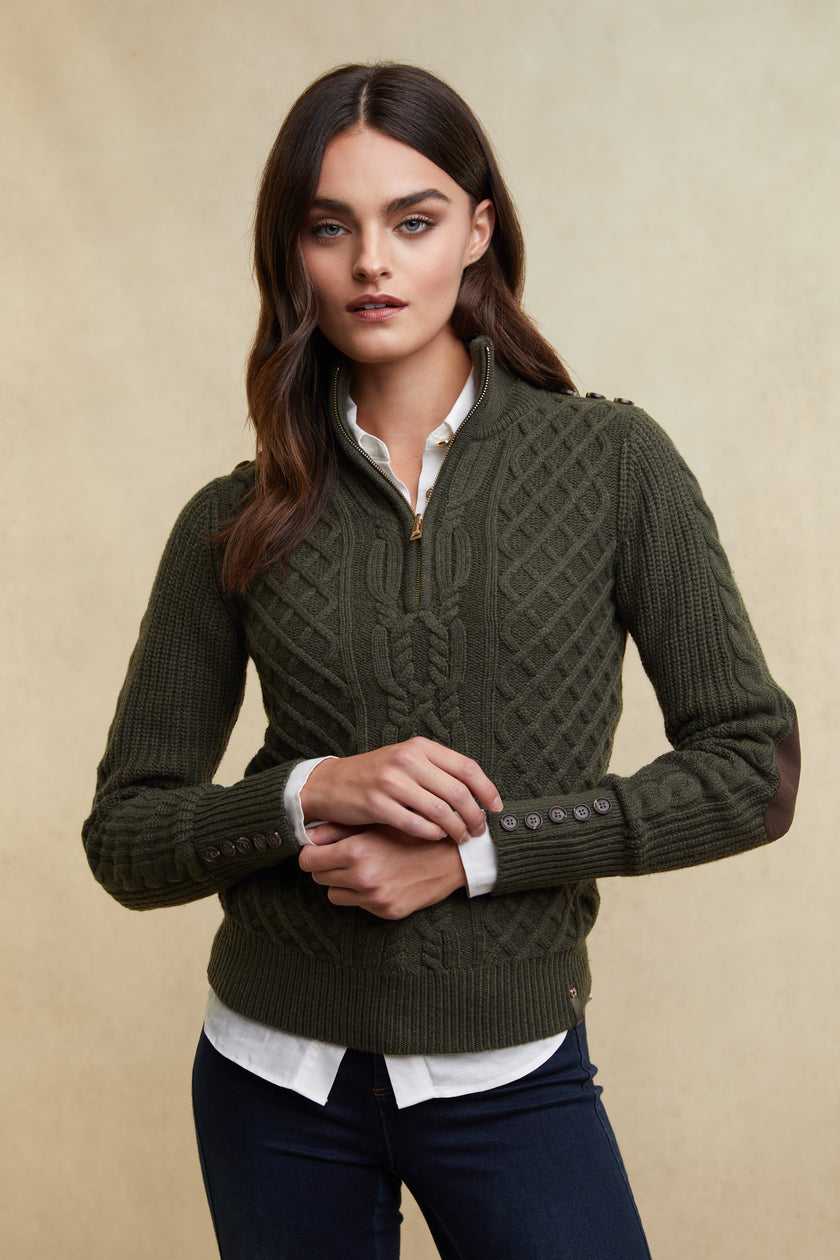 Country Cable Quarter Zip Knit (Forest Green)