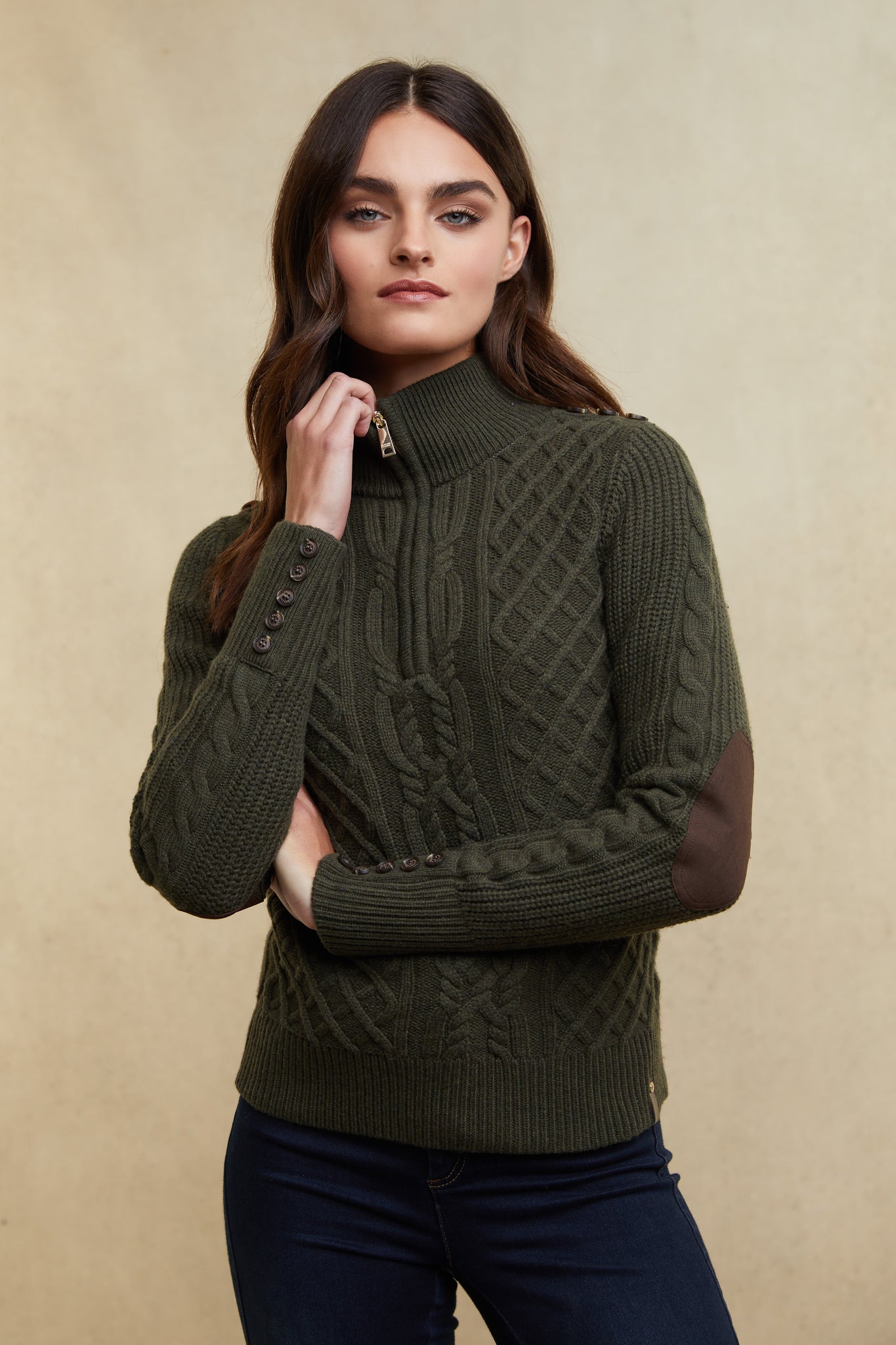 Country Cable Quarter Zip Knit (Forest Green)