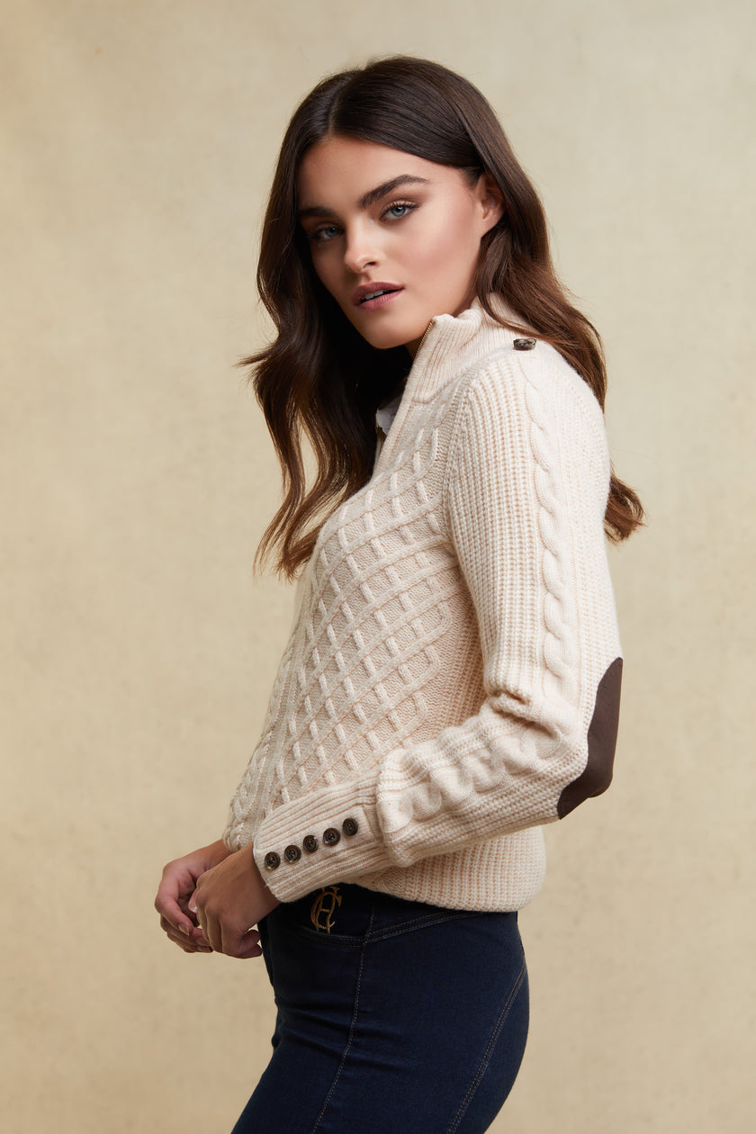 Country Cable Quarter Zip Knit (Oat)