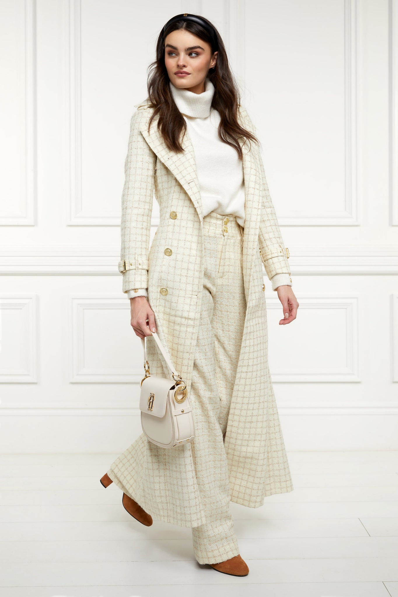 Full Length Marlborough Trench Coat (Ivory Sparkle Tweed)