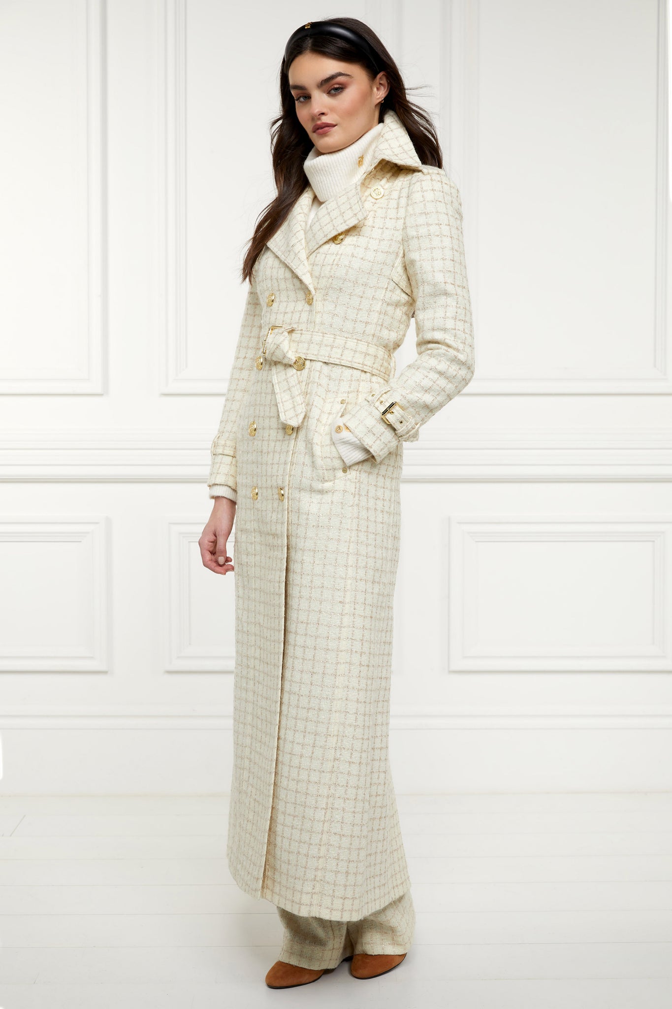 Full Length Marlborough Trench Coat (Ivory Sparkle Tweed)