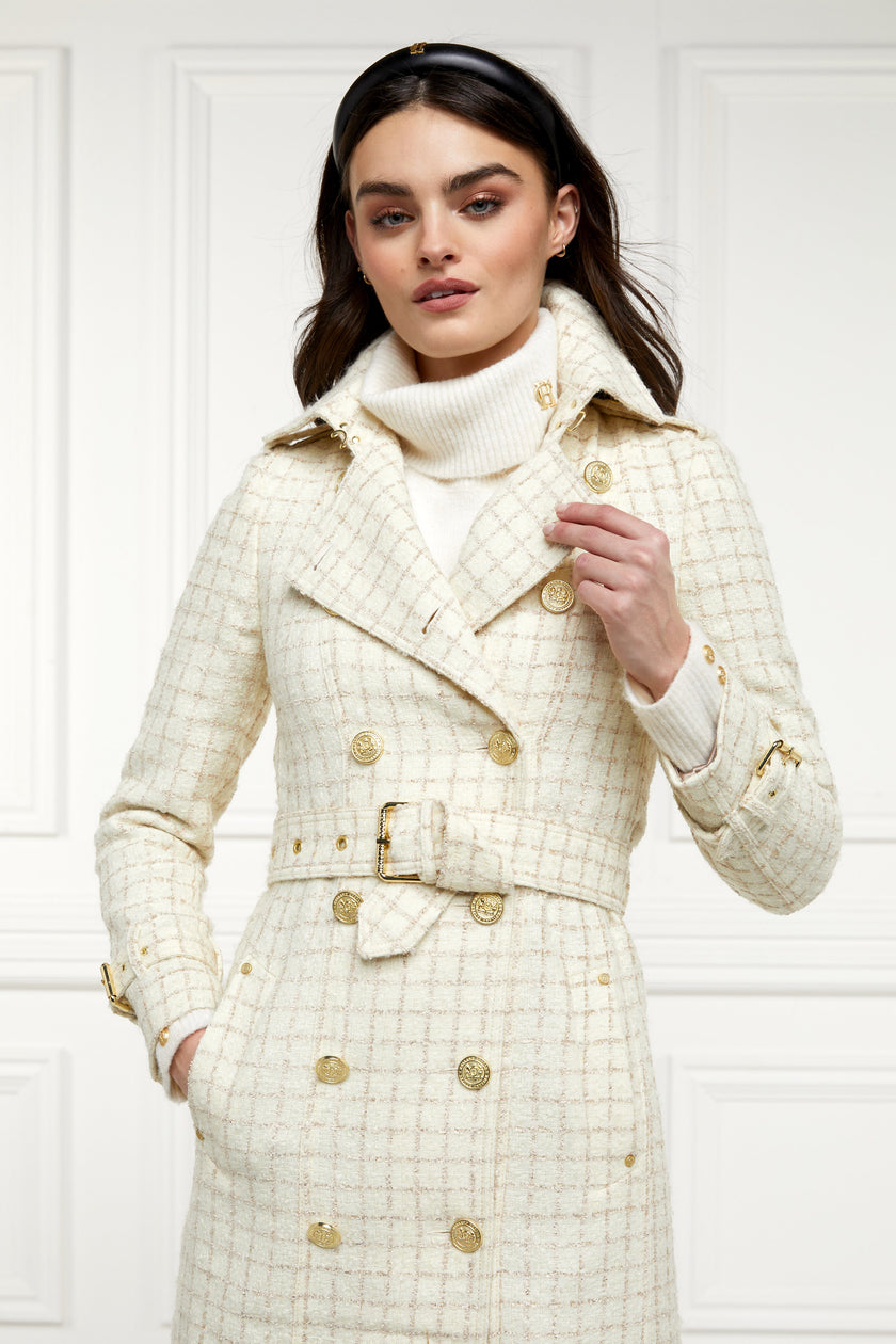 Full Length Marlborough Trench Coat (Ivory Sparkle Tweed)