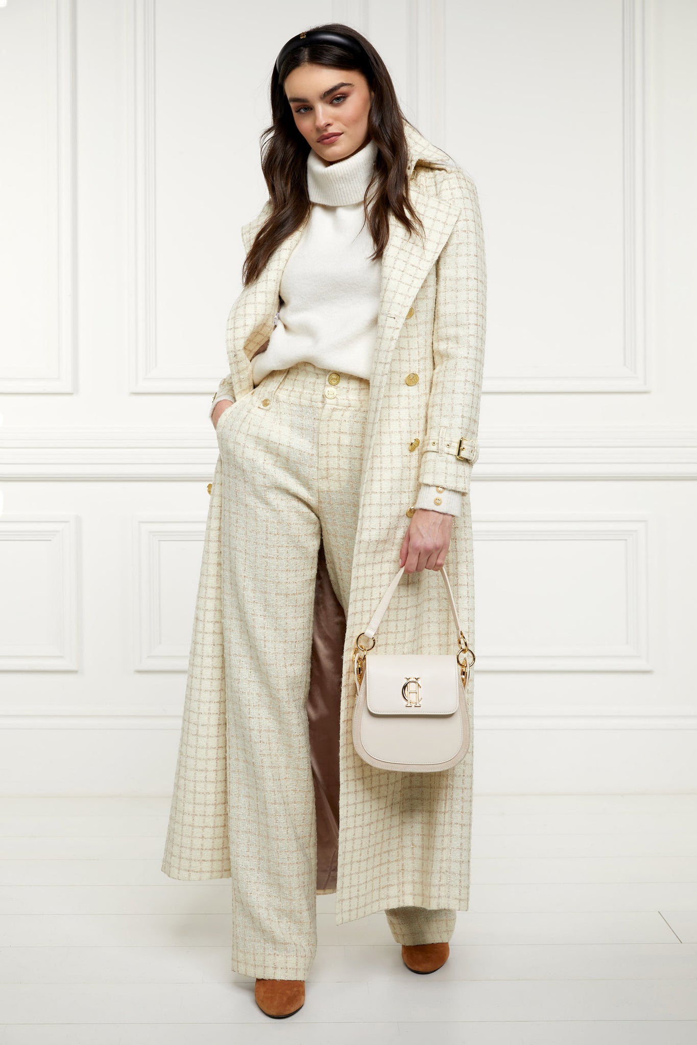 High Waisted Straight Trouser (Ivory Sparkle Tweed)