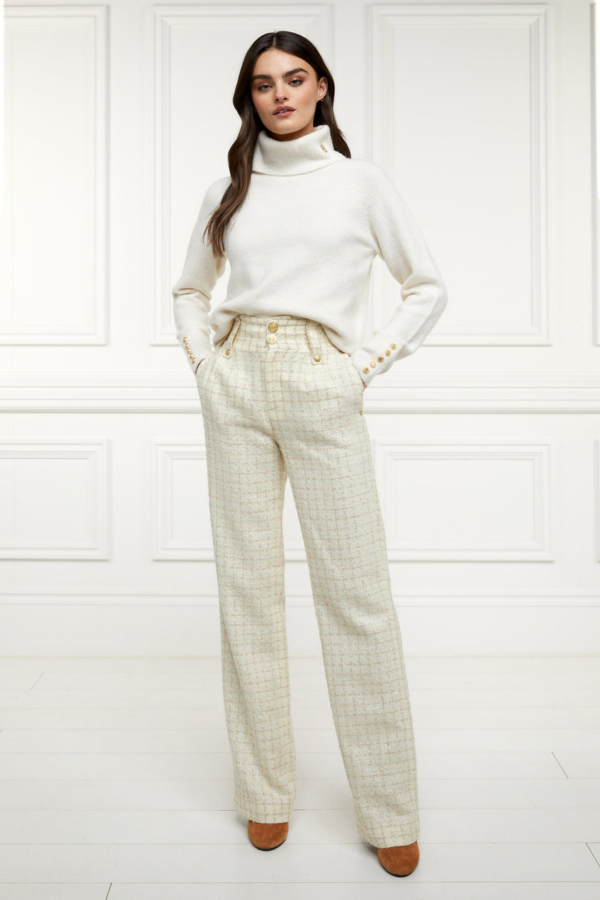 High Waisted Straight Trouser (Ivory Sparkle Tweed)